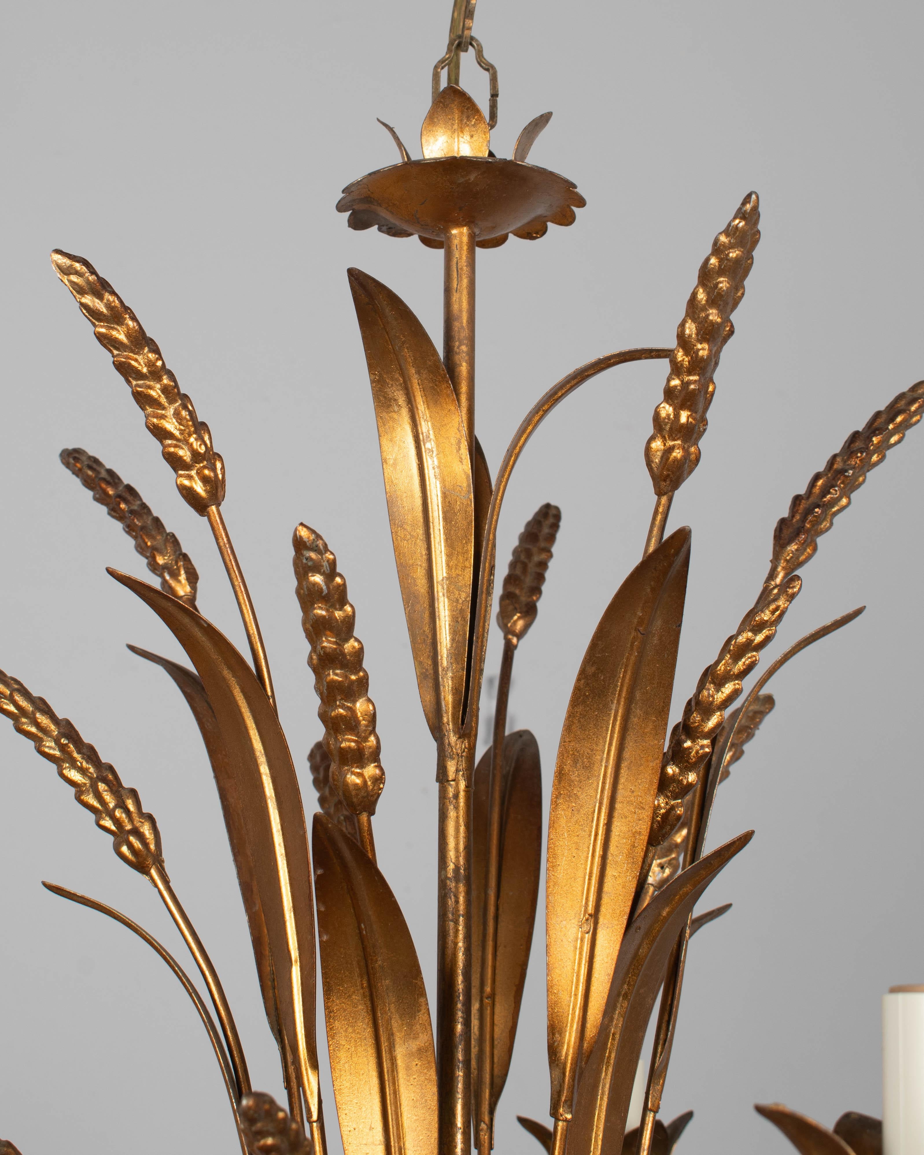 Italian Gilt Tôle Sheaf of Wheat Chandelier For Sale 2