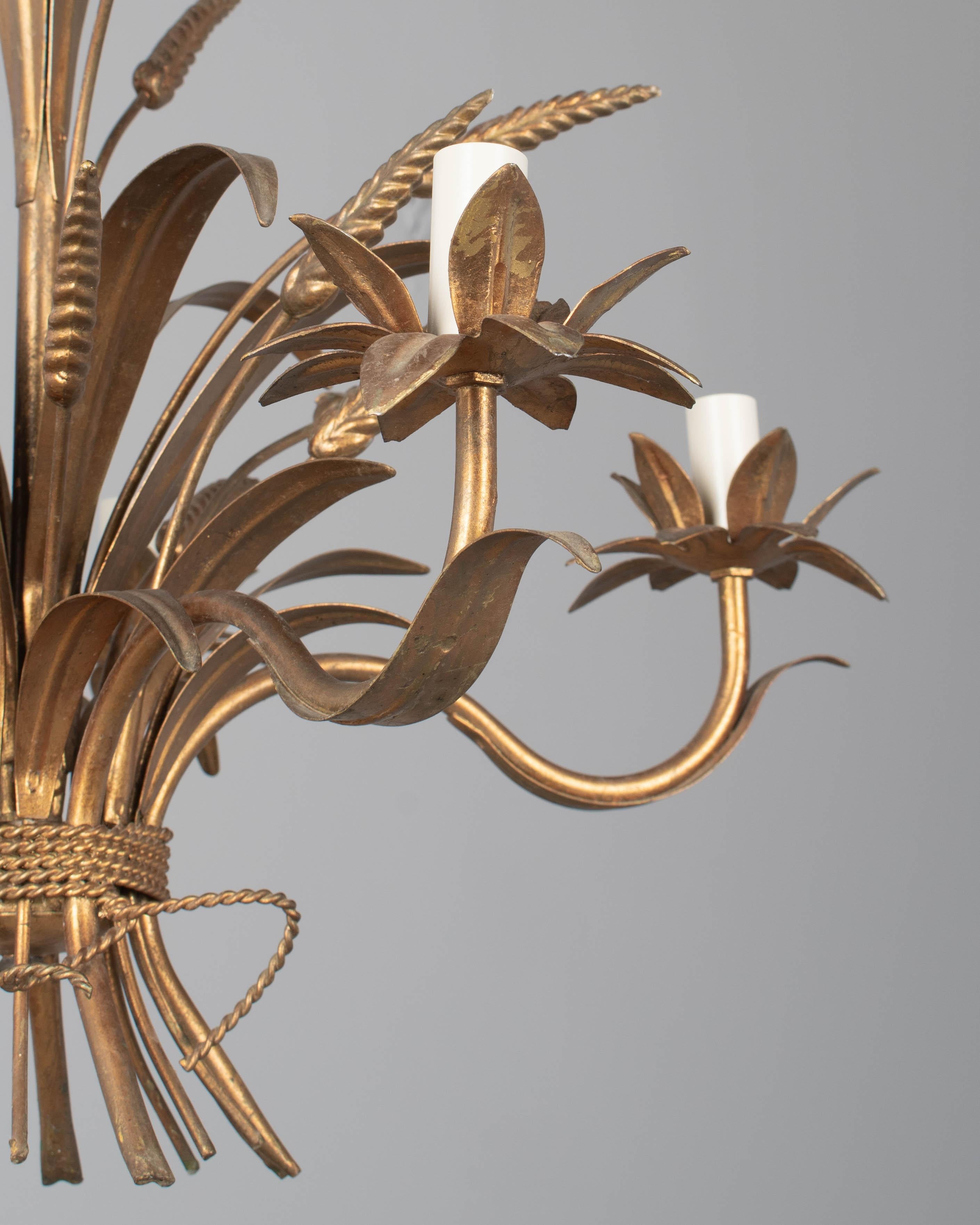 Italian Gilt Tôle Sheaf of Wheat Chandelier For Sale 2