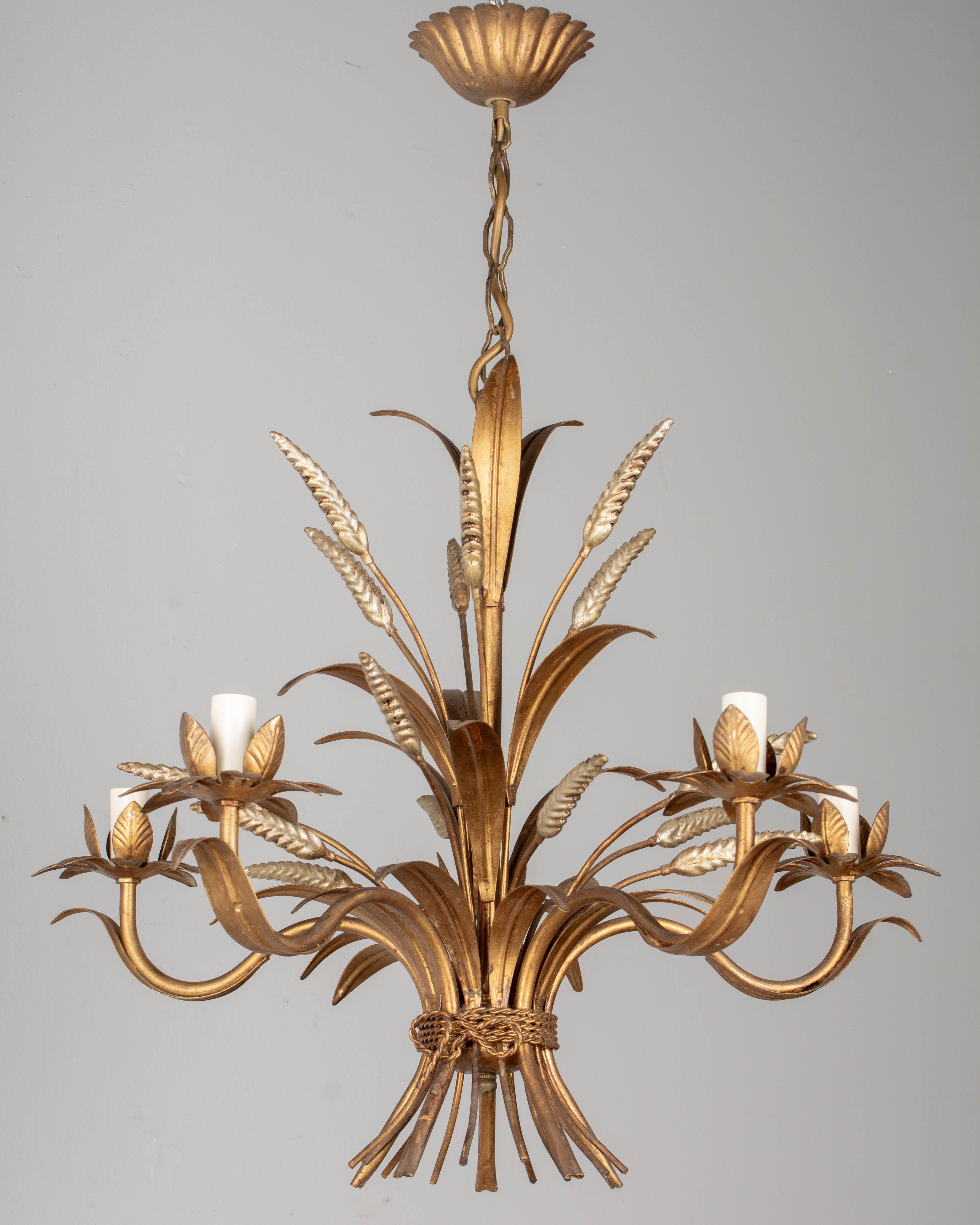 Italian Gilt Tole Sheaf of Wheat Chandelier 3