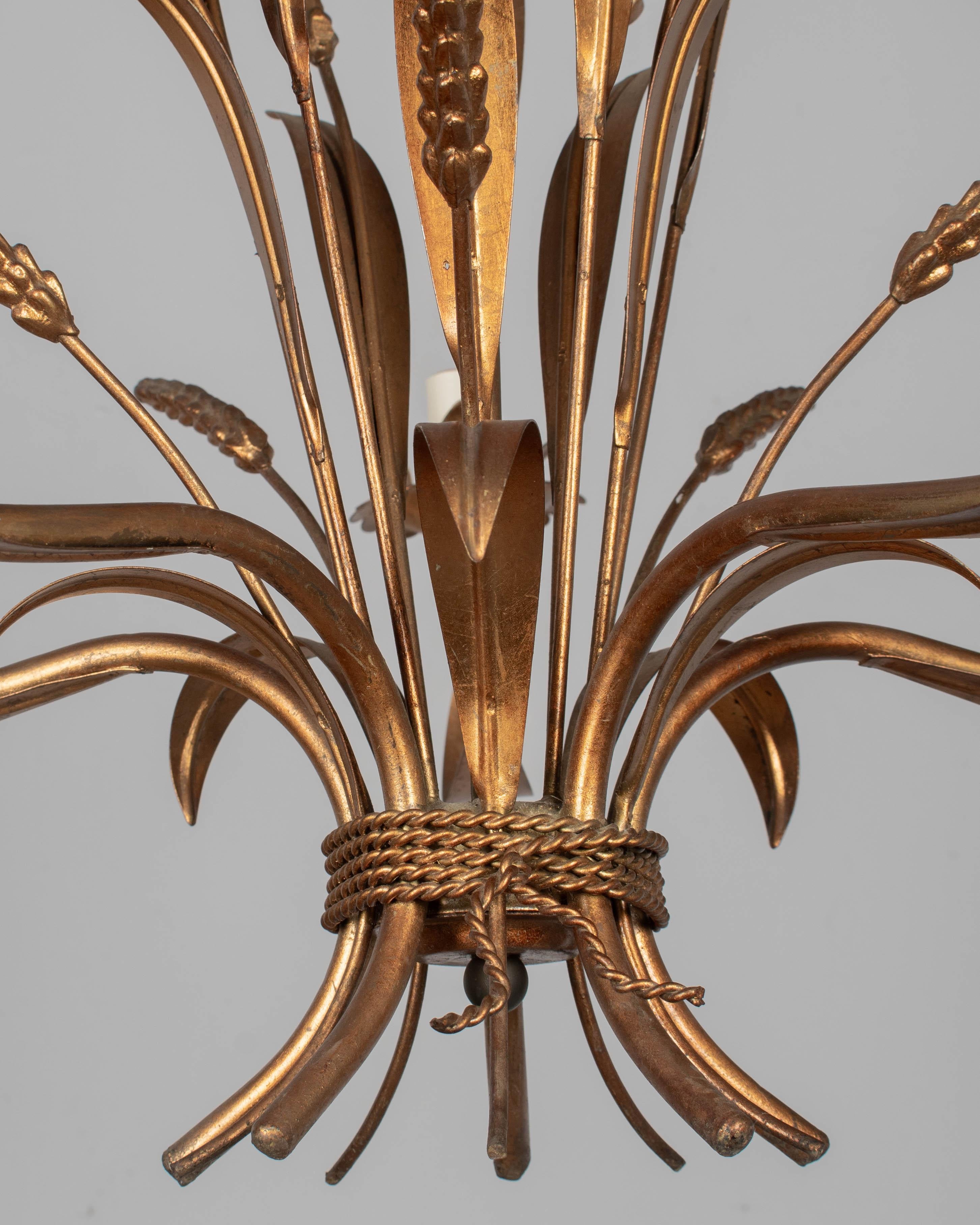 Italian Gilt Tôle Sheaf of Wheat Chandelier For Sale 3