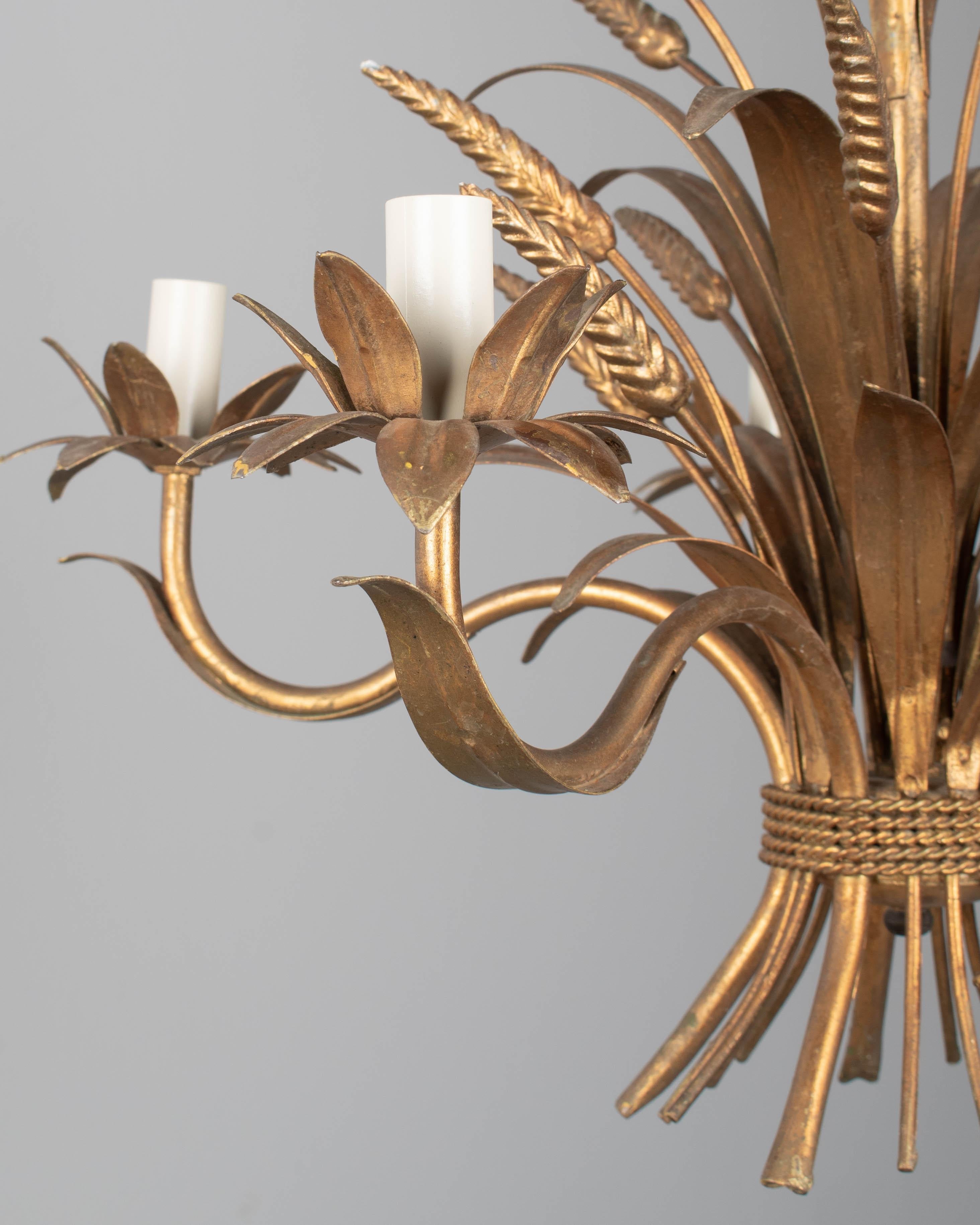Italian Gilt Tôle Sheaf of Wheat Chandelier For Sale 3