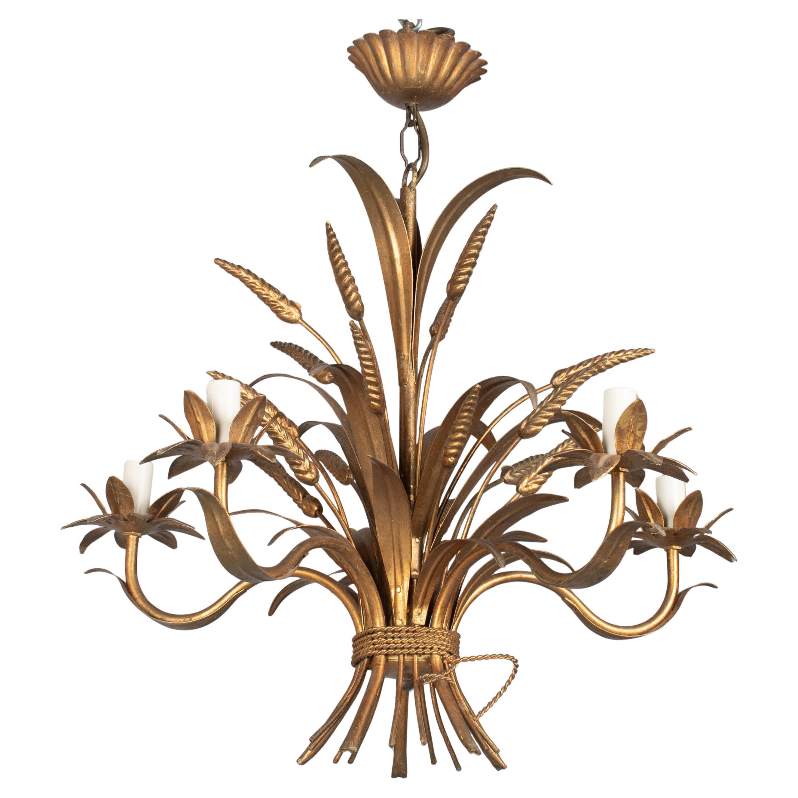 Italian Gilt Tôle Sheaf of Wheat Chandelier For Sale