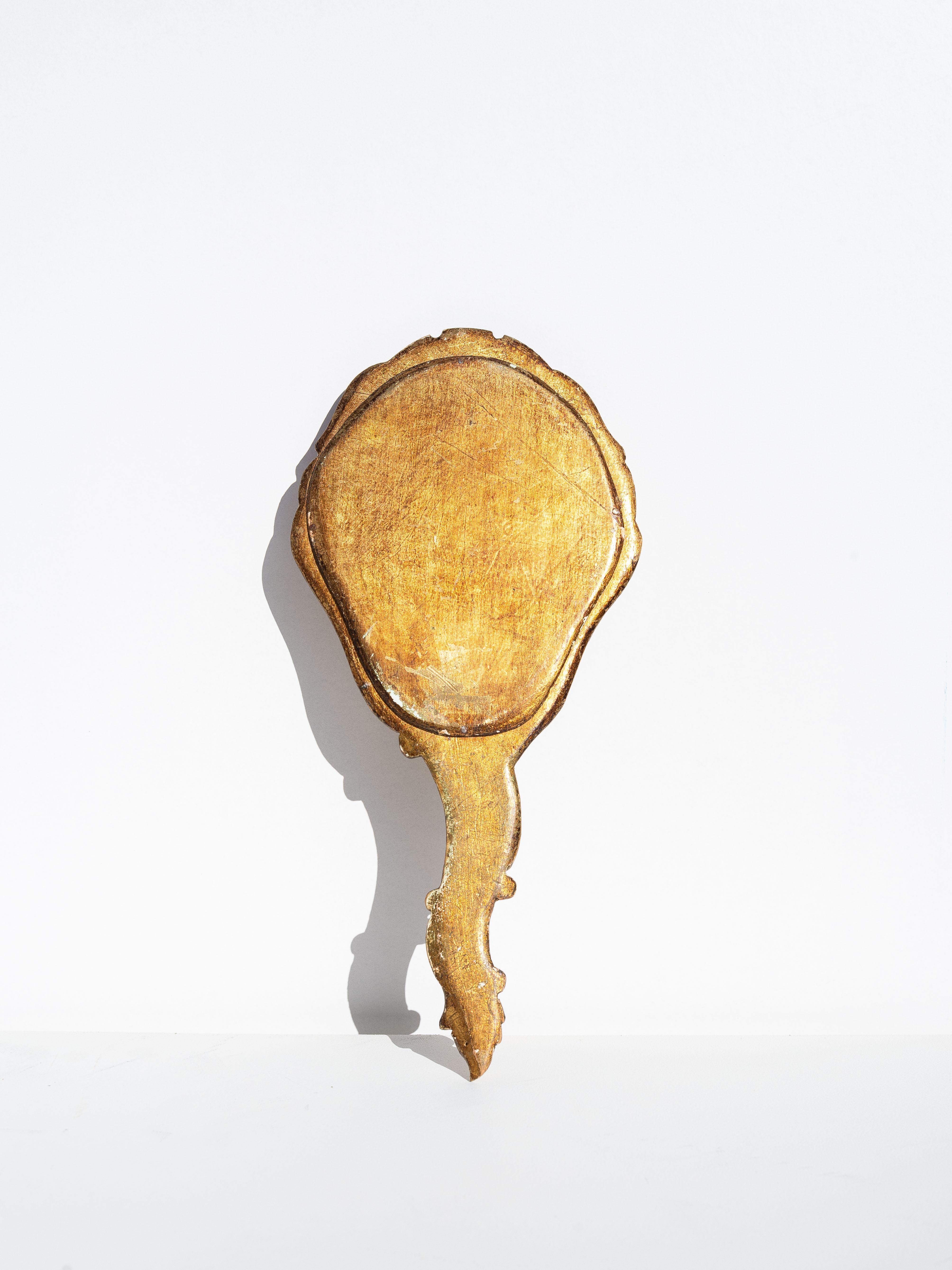 Miroir à main vénitien doré - Miroir de courtoisie Florentine - Italie 1940s Bon état - En vente à ROUEN, Normandie