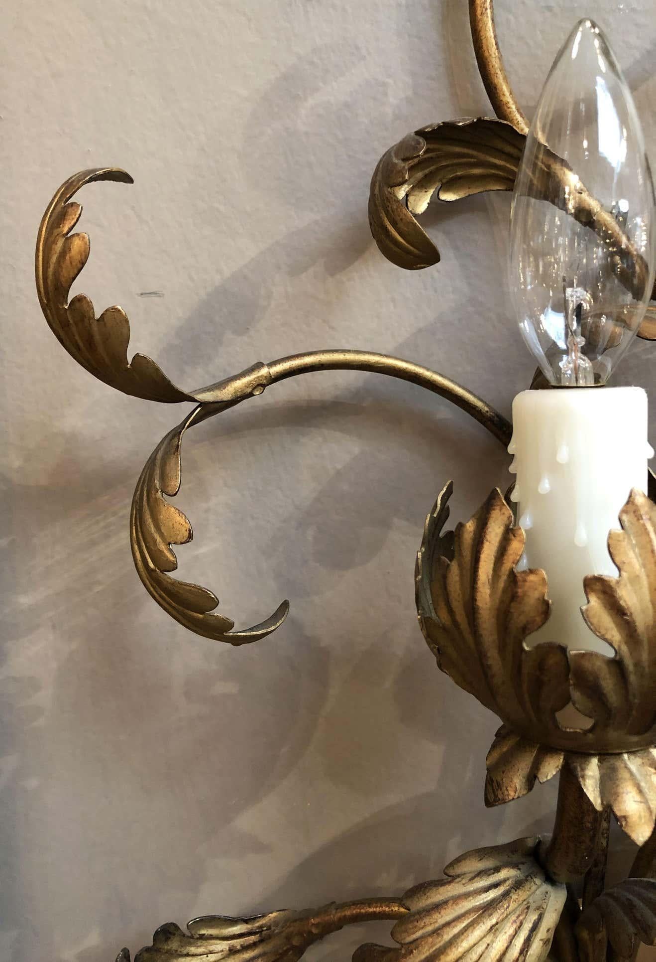 Applique o Sconce italiane dorate con design a vite o a foglie in vendita 5