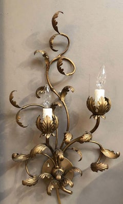 Italian Gilt Wall Light or Sconce with Vine or Leaf Design