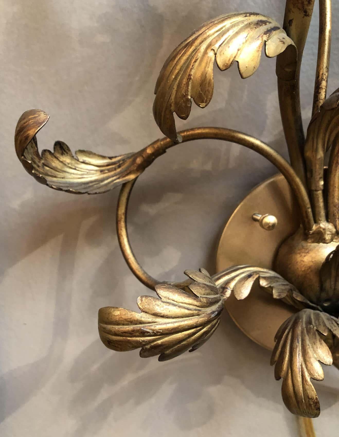 Dorato Applique o Sconce italiane dorate con design a vite o a foglie in vendita