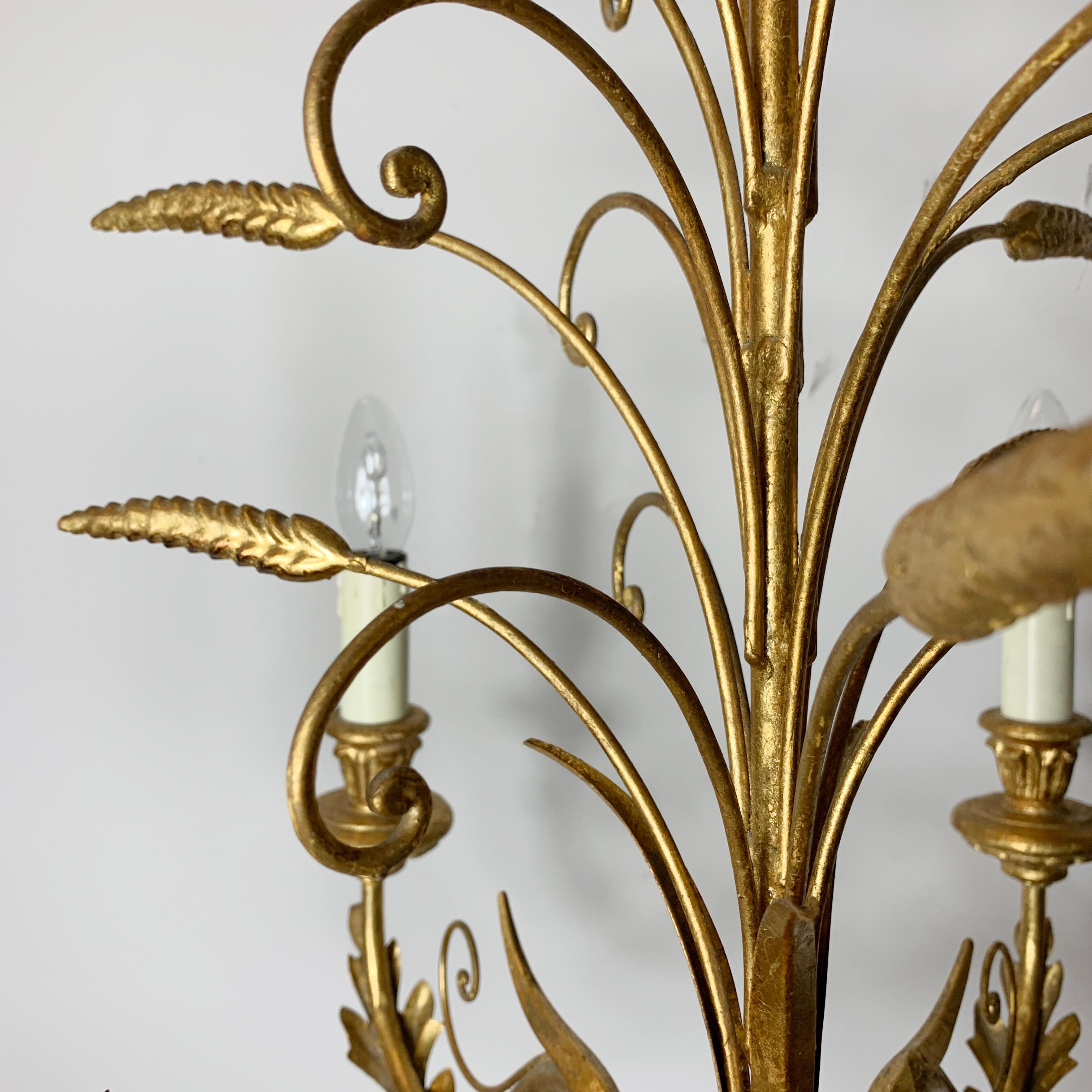 Mid-Century Modern Italian Gold Wheat Sheaf Chandelier, 1960s For Sale