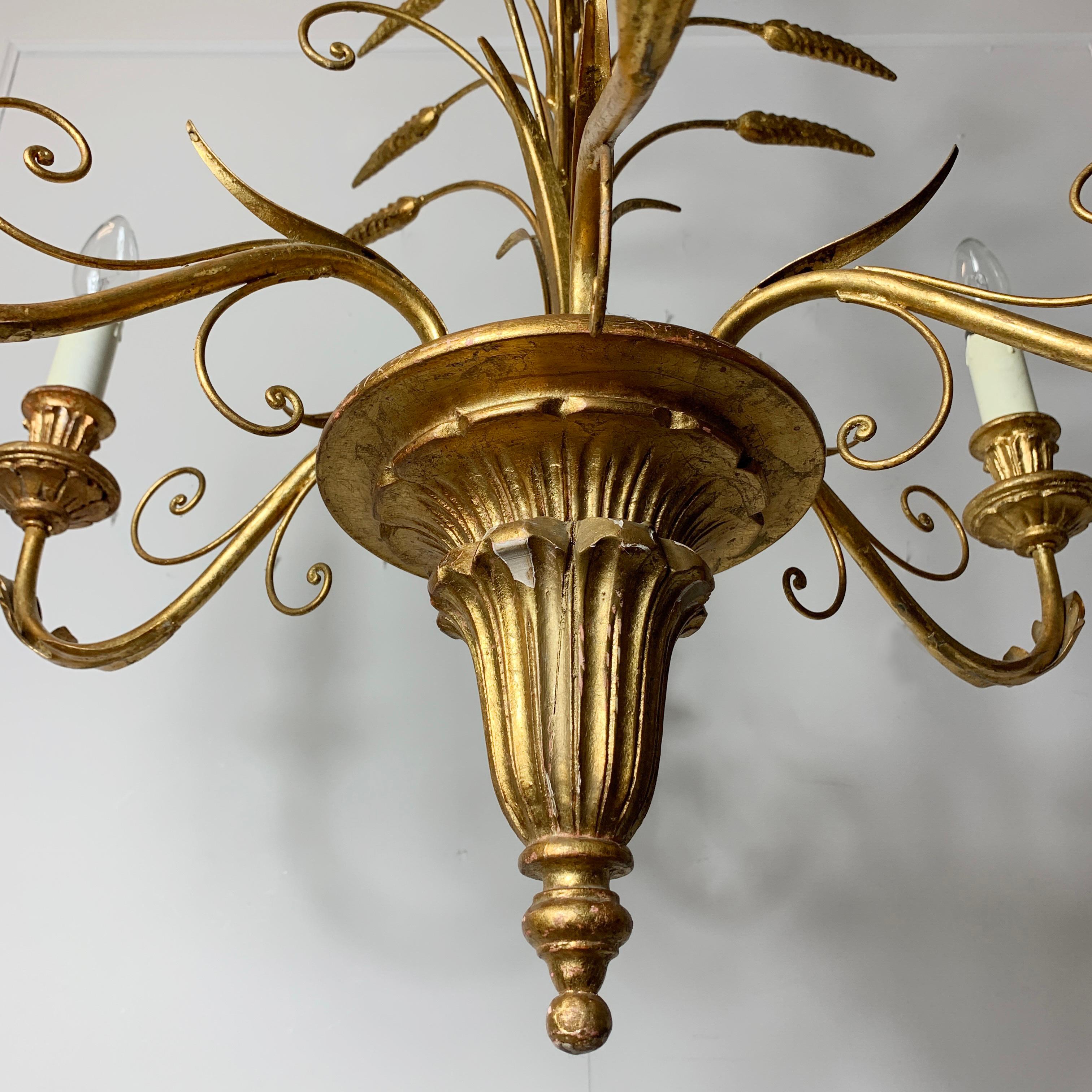 Metal Italian Gold Wheat Sheaf Chandelier, 1960s For Sale