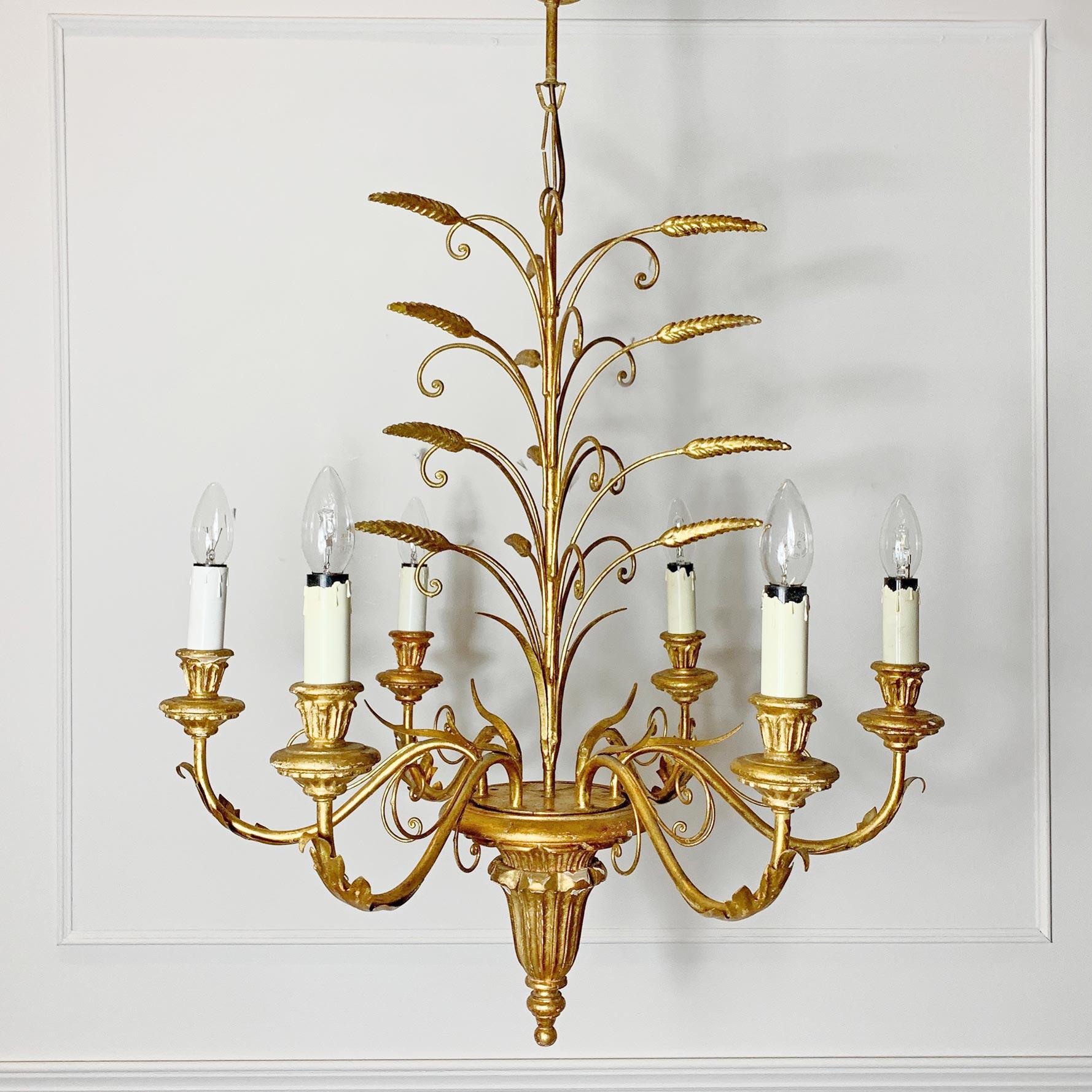 Lampadario italiano a covoni di grano in oro, anni '60 in vendita 2