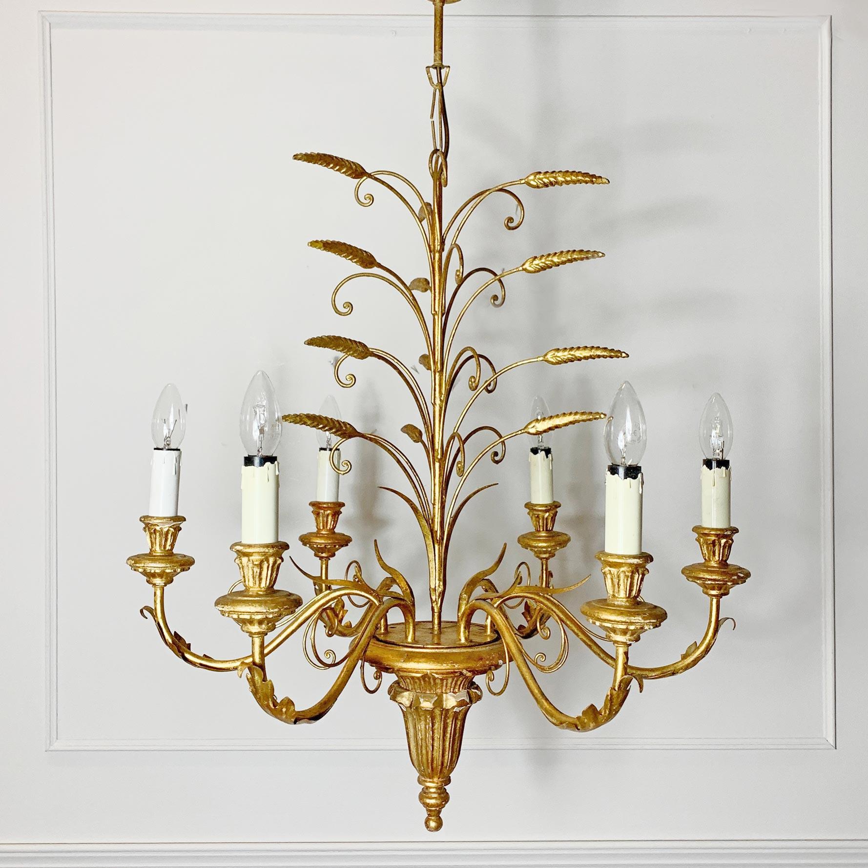 Italian Gold Wheat Sheaf Chandelier, 1960s For Sale 3