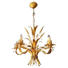 Italian Gilt Wheat Sheaf Chandelier, 5 Lights, 1960s