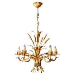 Italian Gilt Wheat Sheaf Chandelier, 5 Lights, 1960s