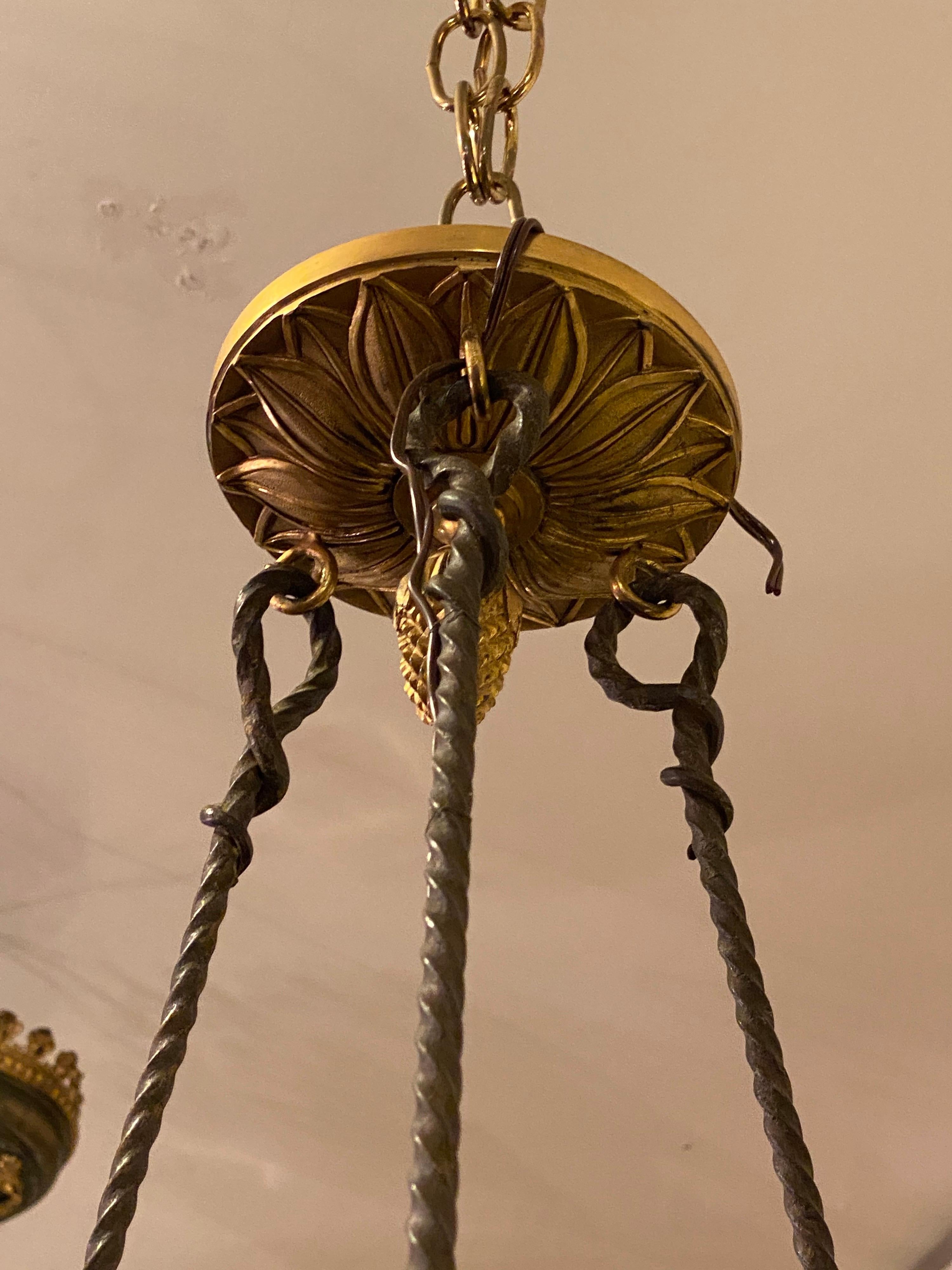 Giltwood Italian Gilt Wood and Blown Glass Chandelier For Sale