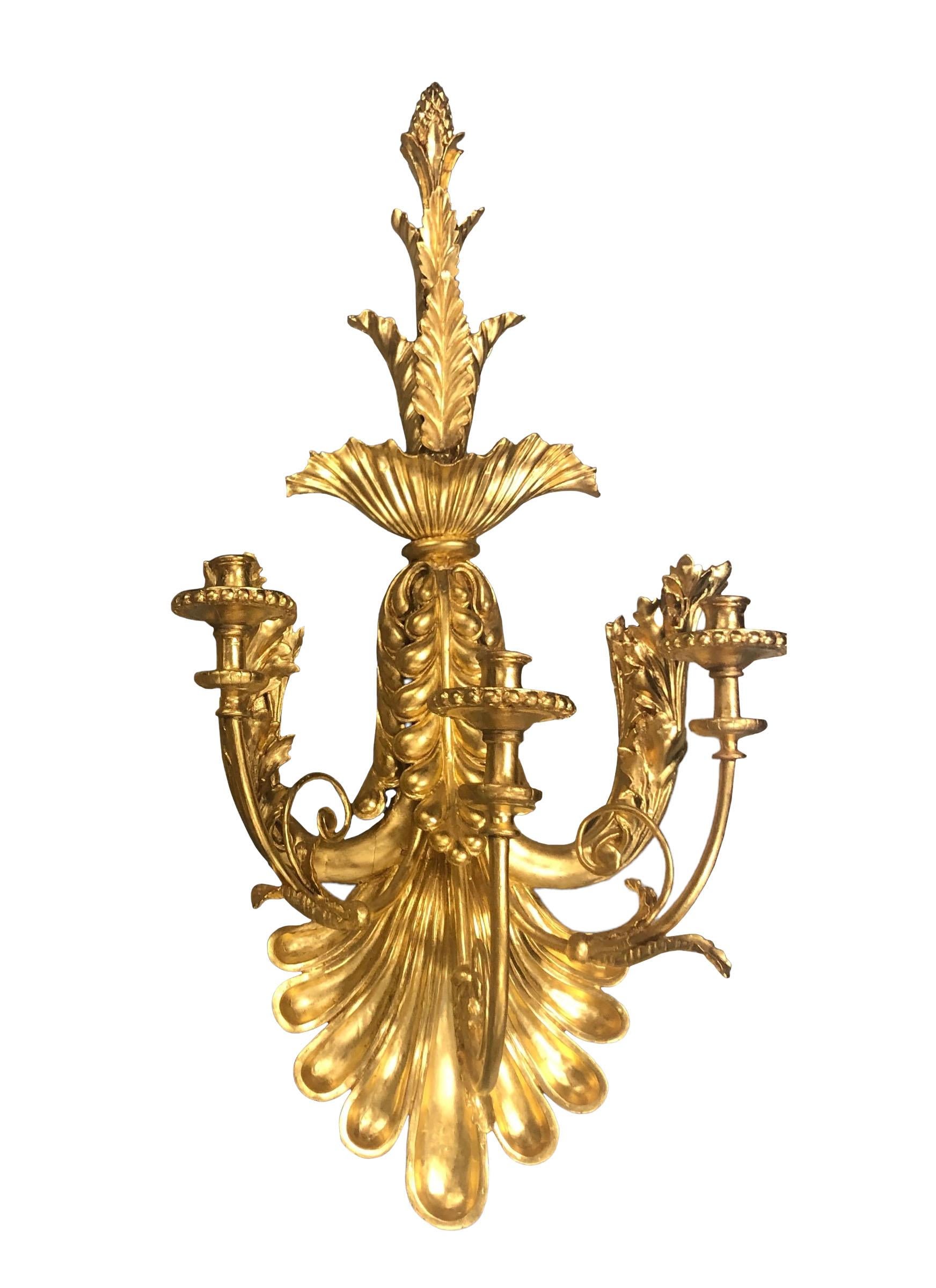 Late 18th Century Italian Gilt Wood and Gesso Wall Sconces For Sale