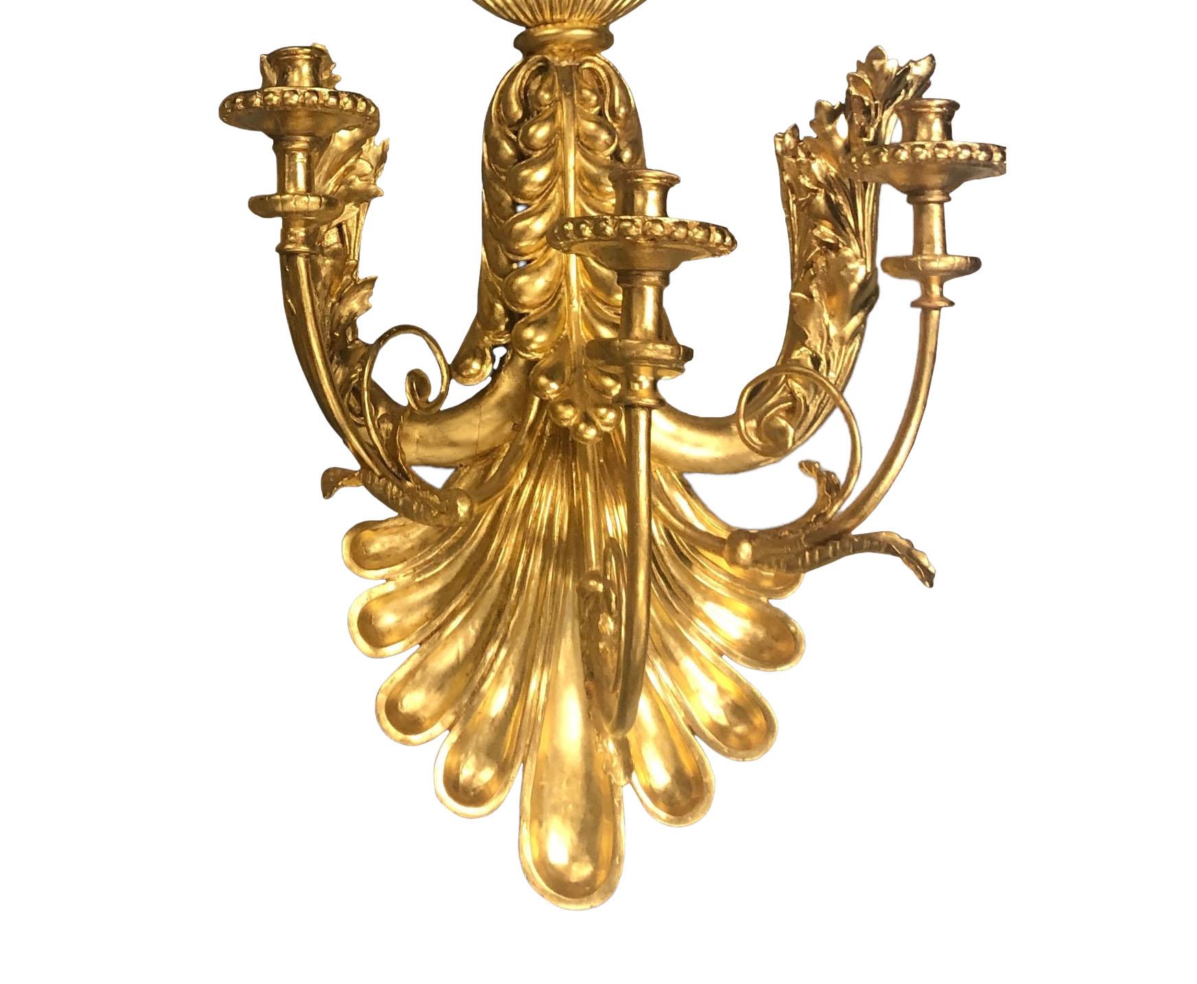 Italian Gilt Wood and Gesso Wall Sconces For Sale 2