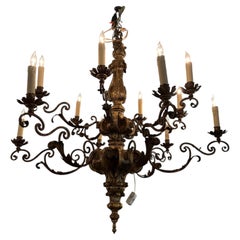 Italian Gilt wood carved and gilded with metal 12 light chandelier