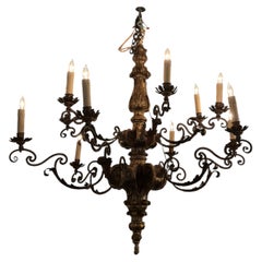 Italian Gilt wood carved and gilded with metal 12 light chandelier