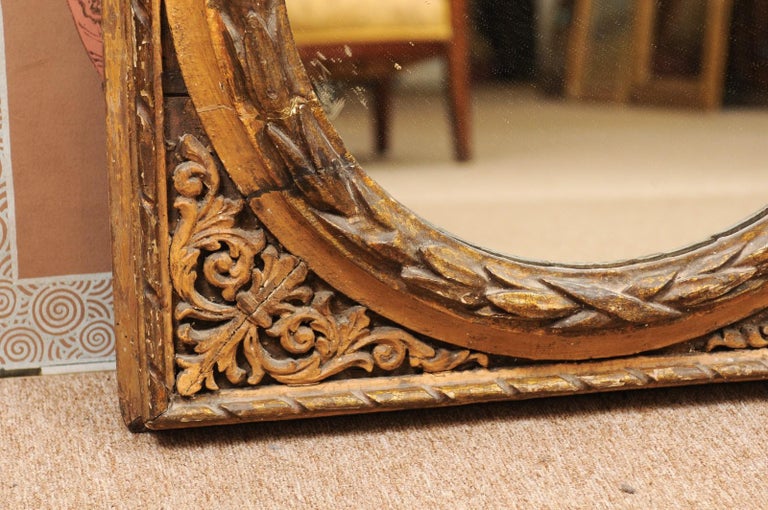 Italian Giltwood Carved Square Frame with Circular Mirror Plate, 19th