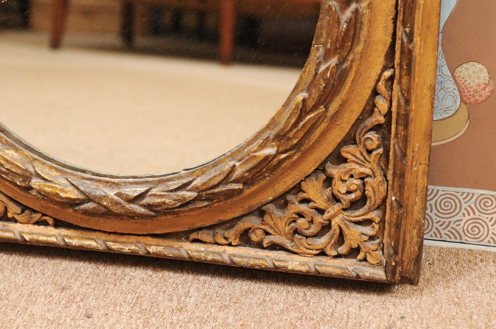 Italian Giltwood Carved Square Frame with Circular Mirror Plate, 19th Century 3