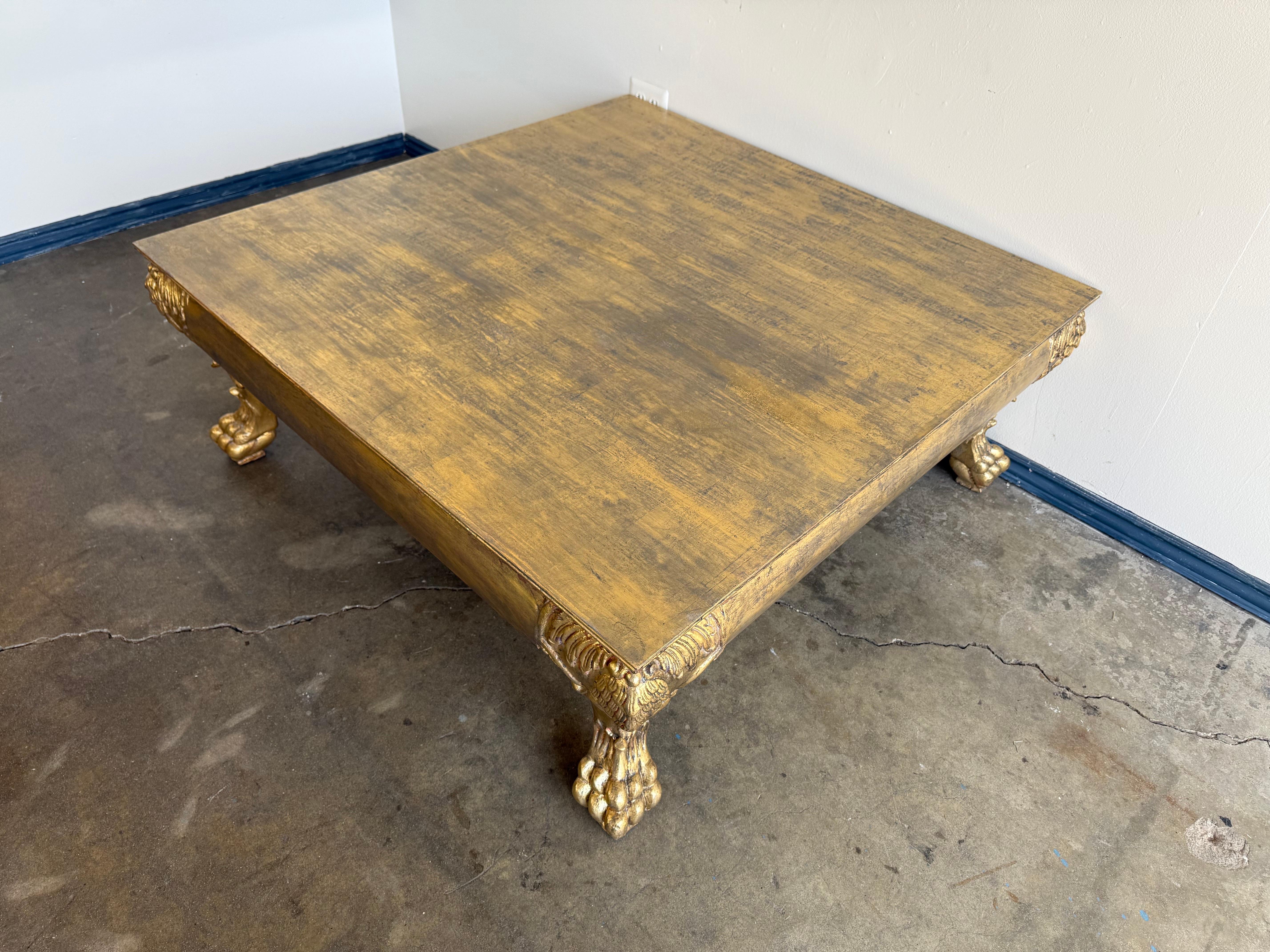 Carved Italian Gilt Wood Coffee Table For Sale
