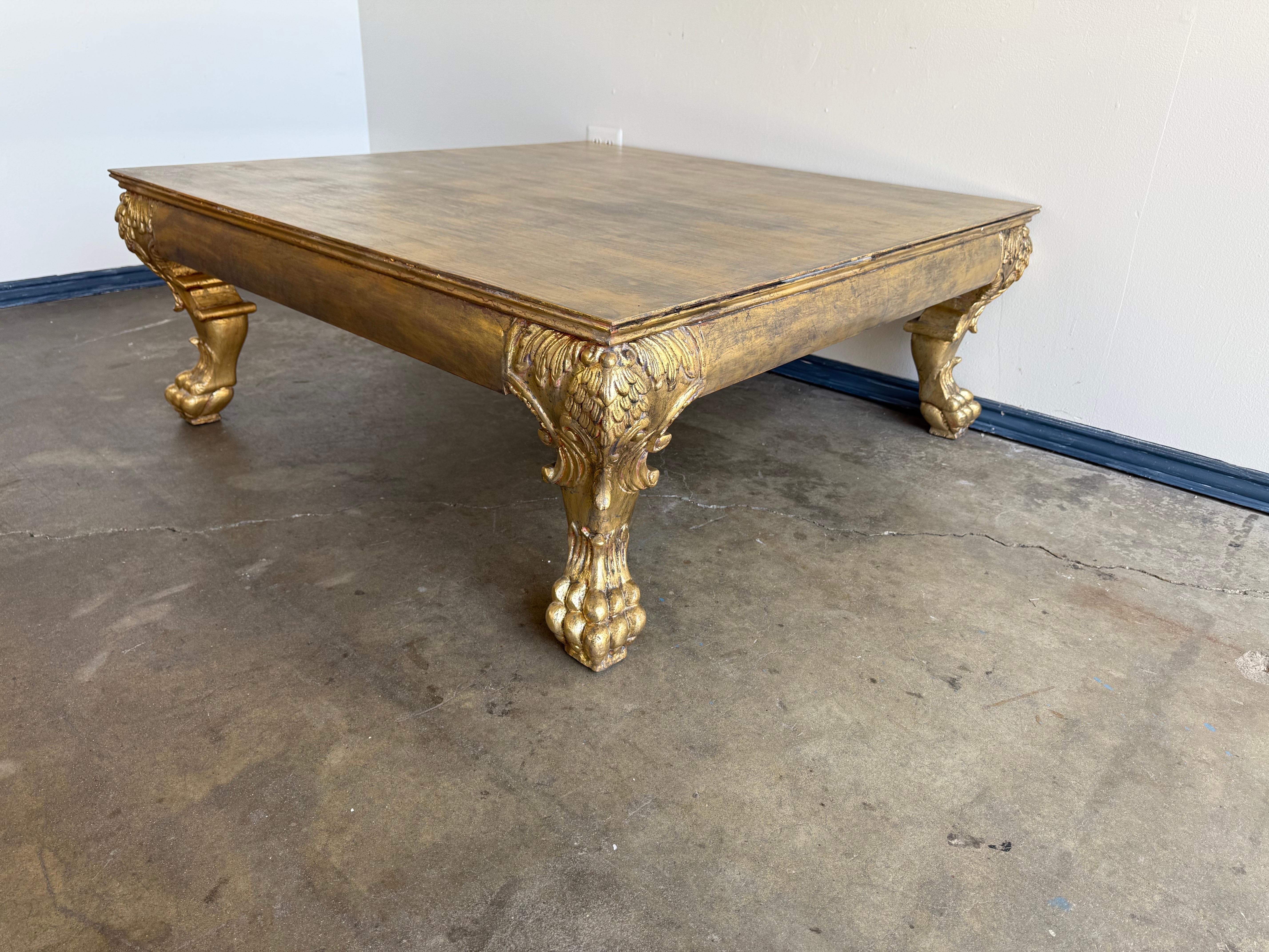 Italian Gilt Wood Coffee Table In Distressed Condition For Sale In Los Angeles, CA