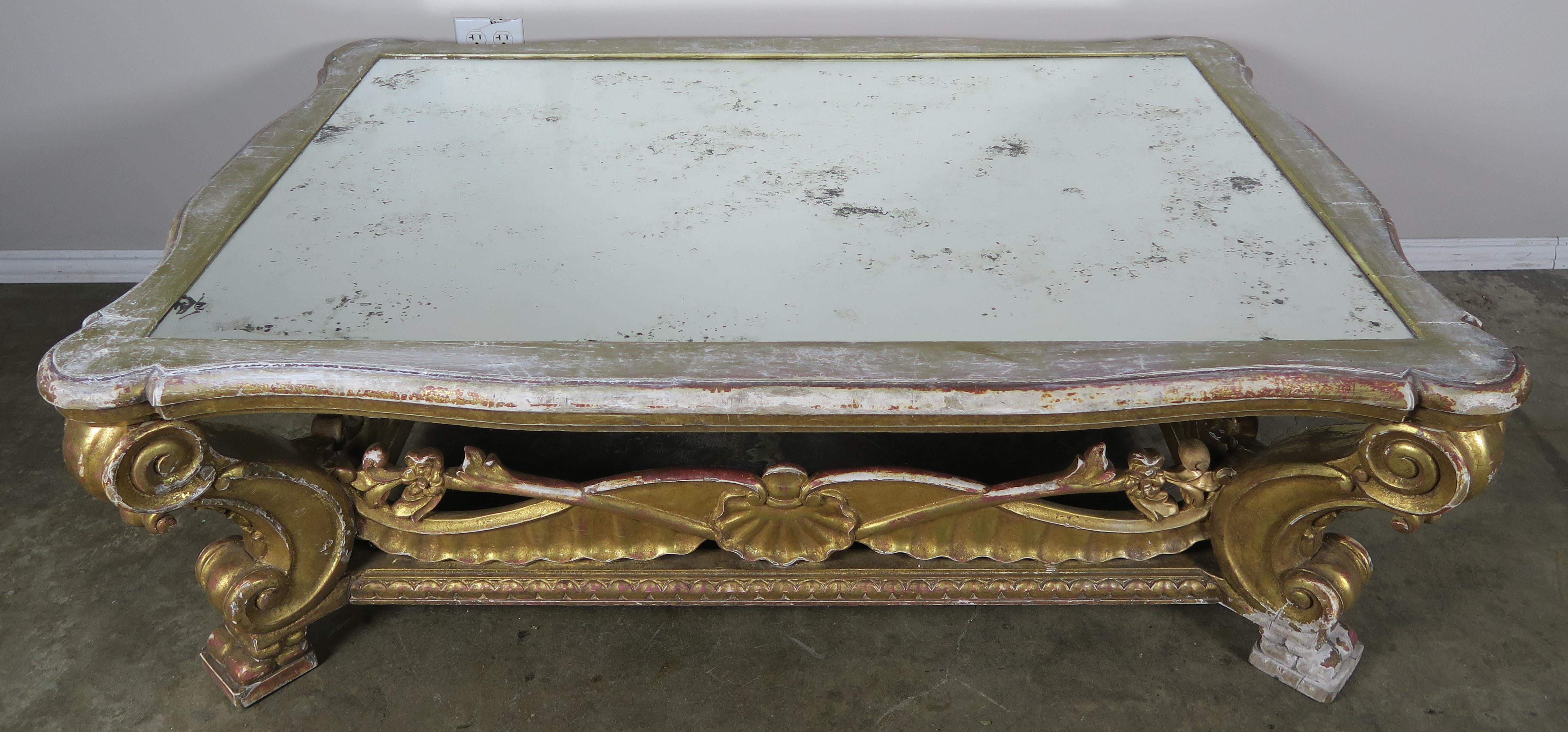 Italian Giltwood Coffee Table with Antique Mirrored Top 5