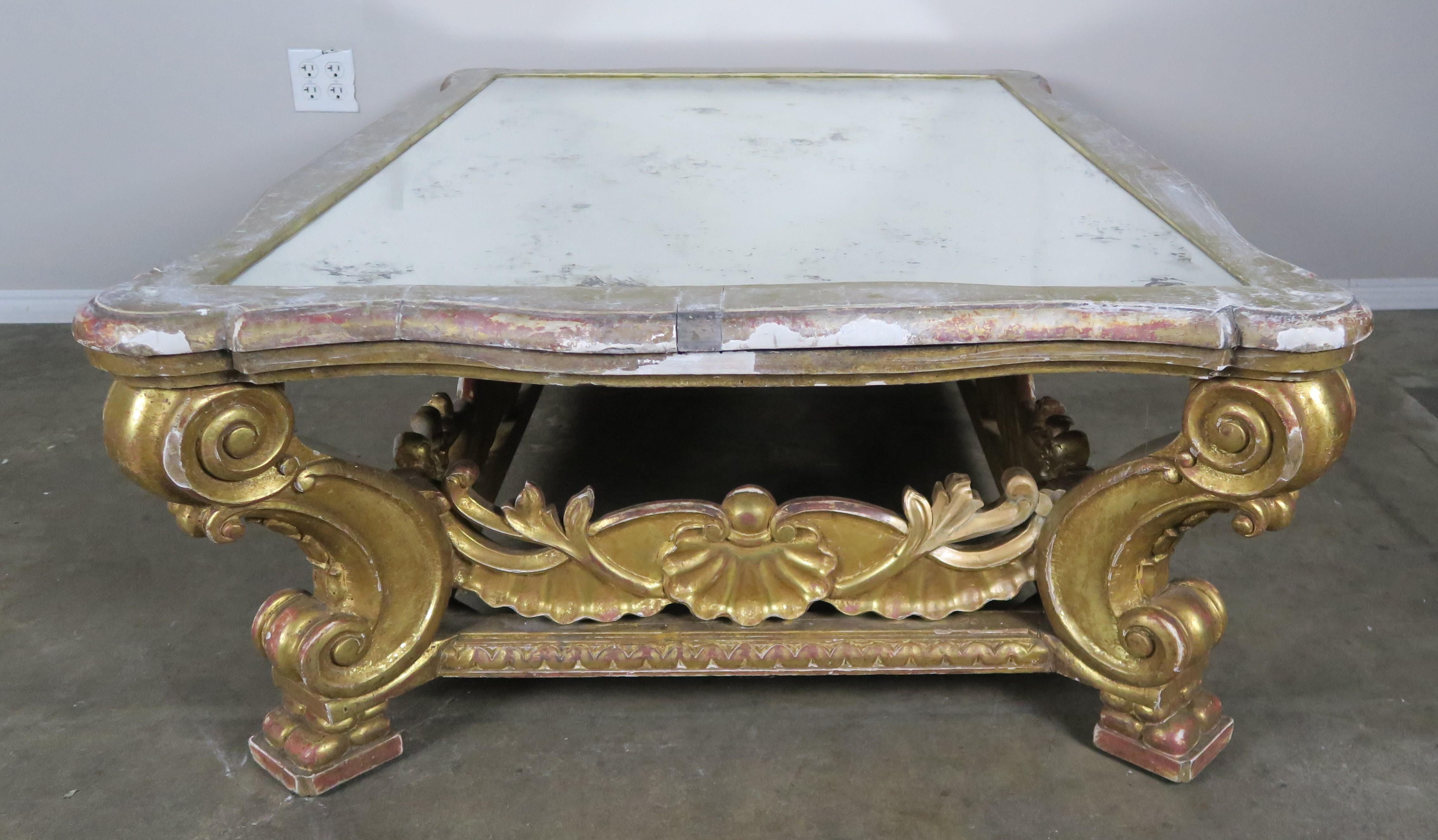 Italian Giltwood Coffee Table with Antique Mirrored Top 1