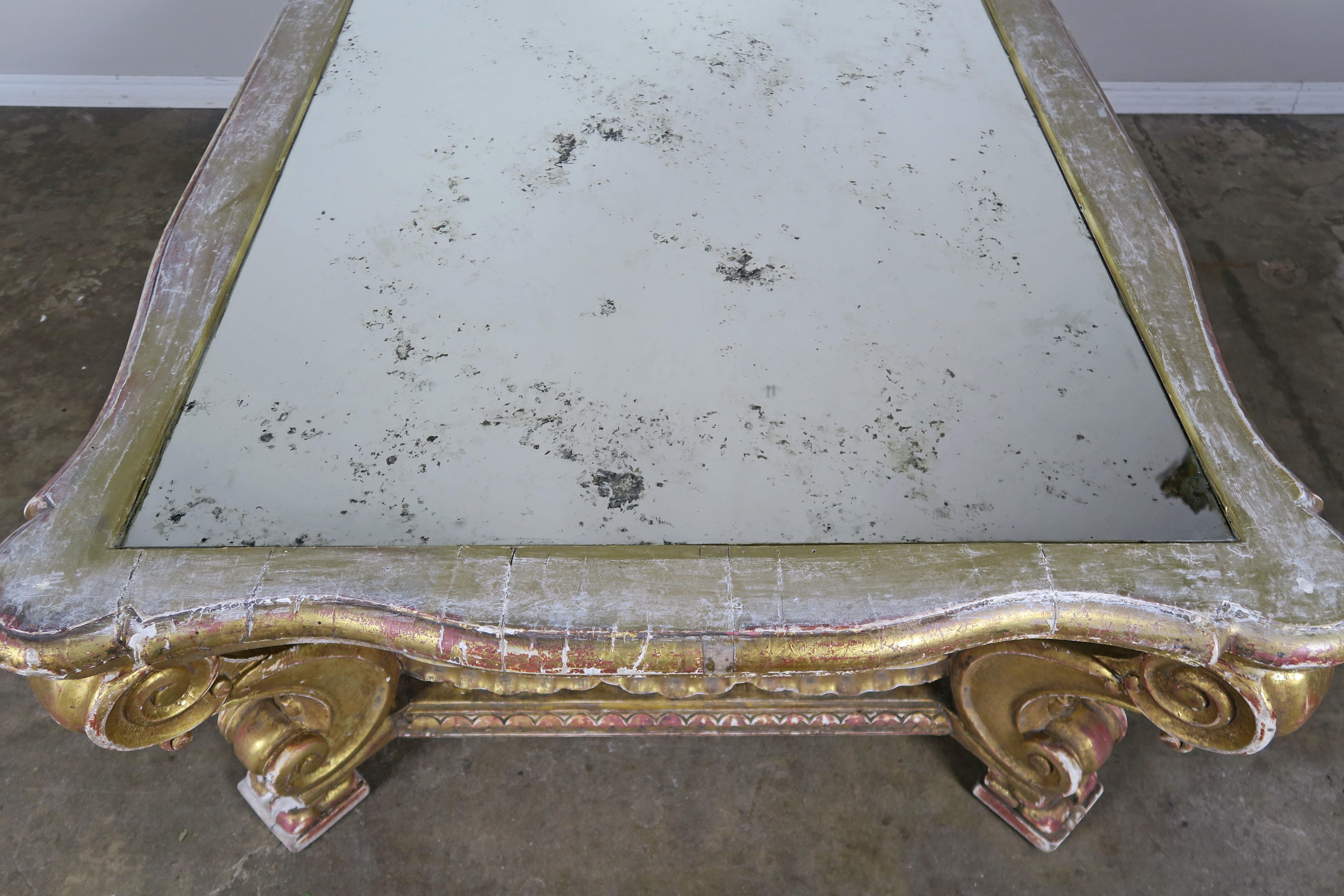 Italian Giltwood Coffee Table with Antique Mirrored Top 2