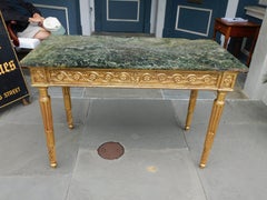 Tavolo da console italiano in legno dorato con piano in marmo e gambe scanalate, circa 1770