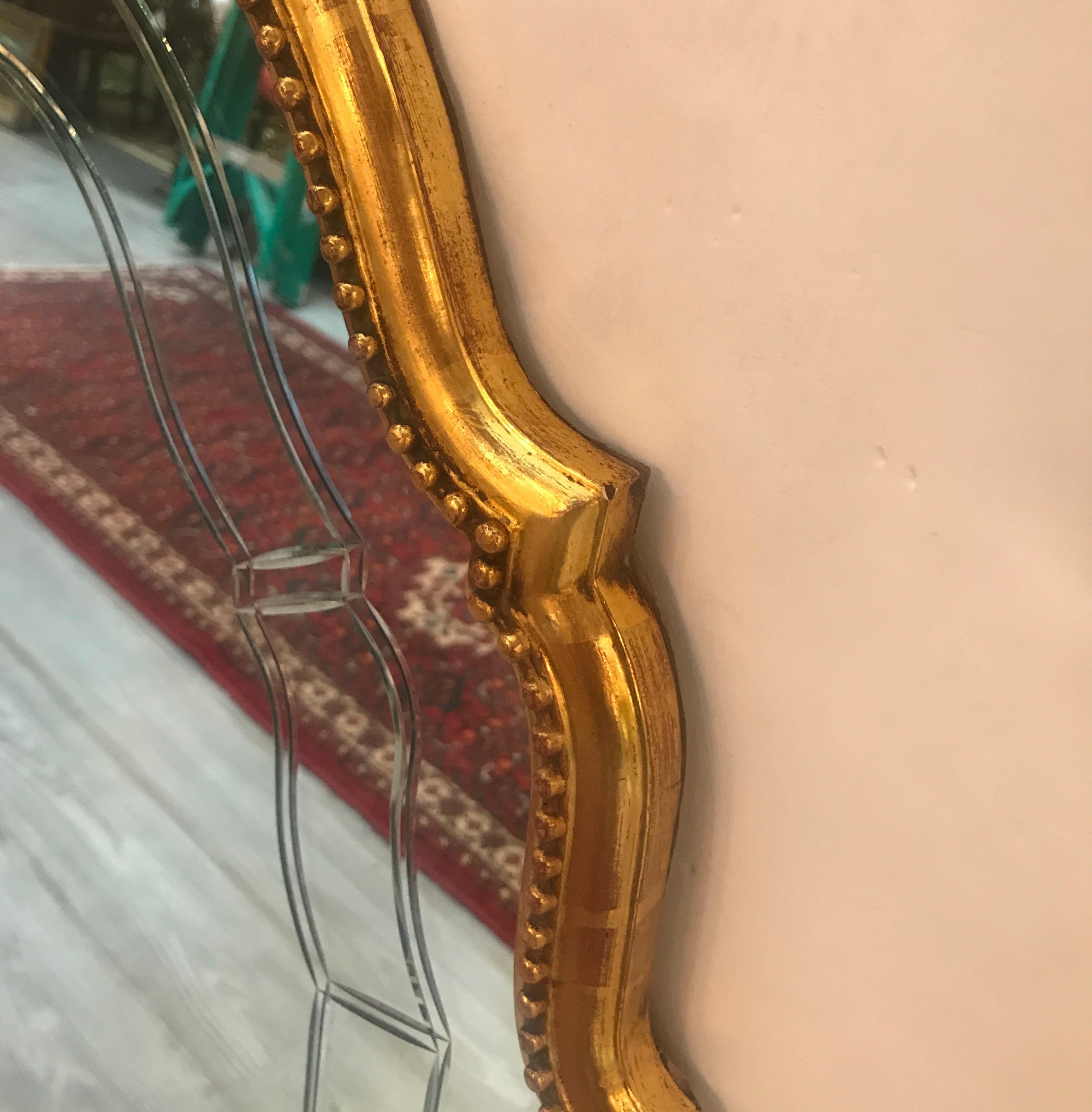 European Italian Giltwood Mirror with Engraved Glass