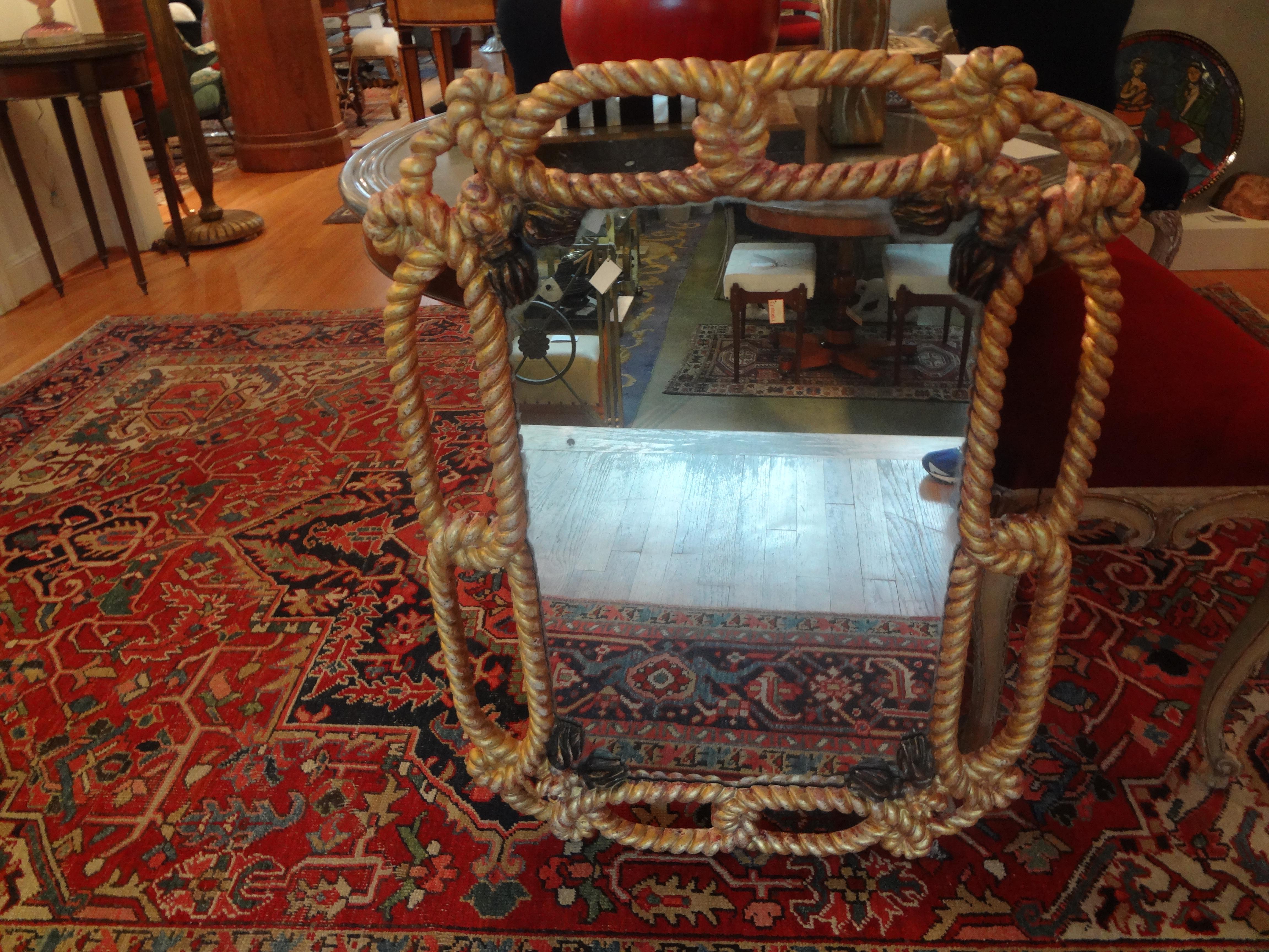 Mid-20th Century Italian Giltwood Mirror with Rope and Tassels