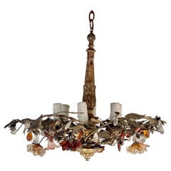 Italian Gilt-Wood & Murano Flower Light Fixture, C. 1930's