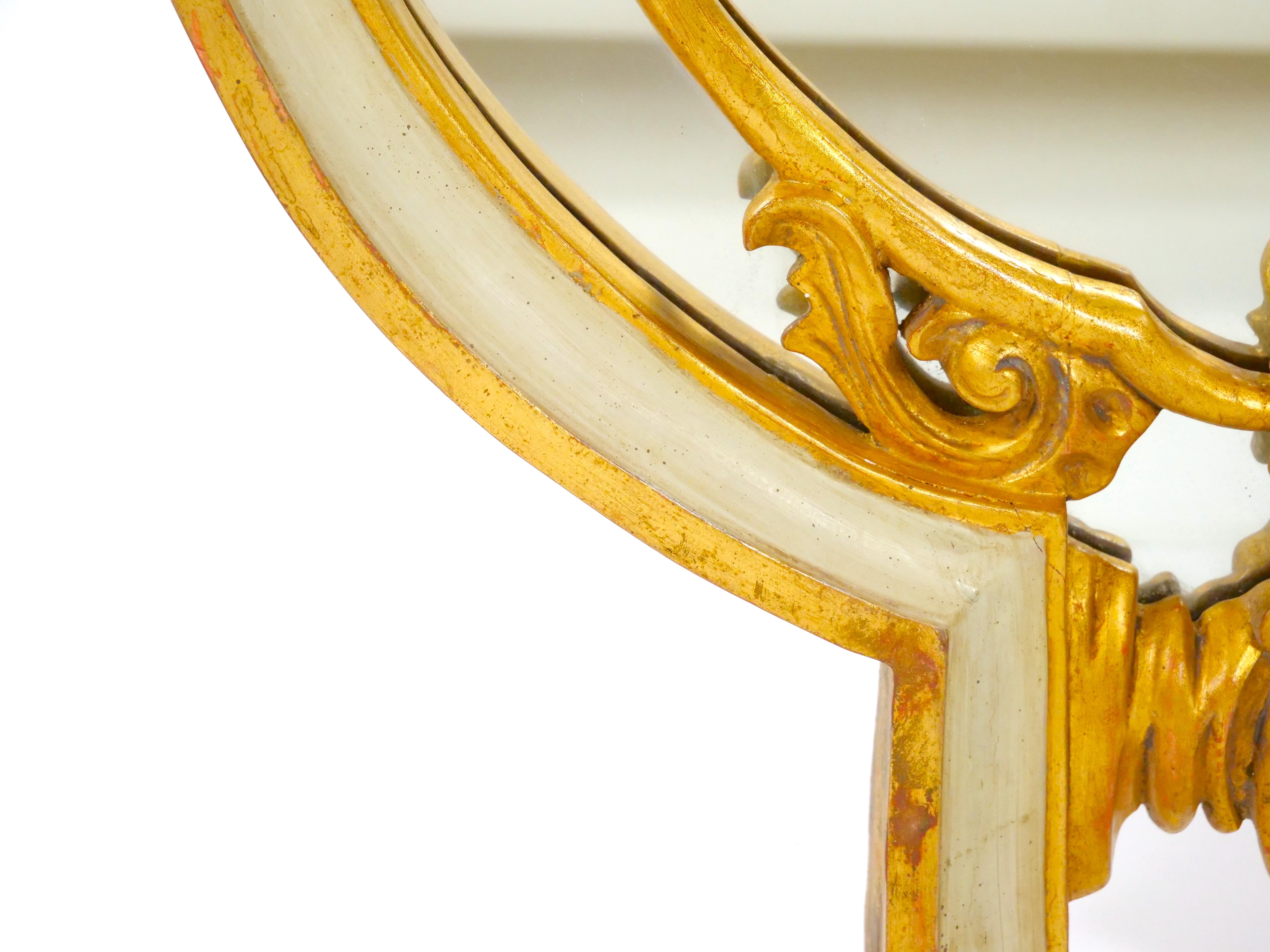 20th Century Italian Gilt Wood  & Paint Decorated Frame  Hanging Wall Beveled Mirror For Sale