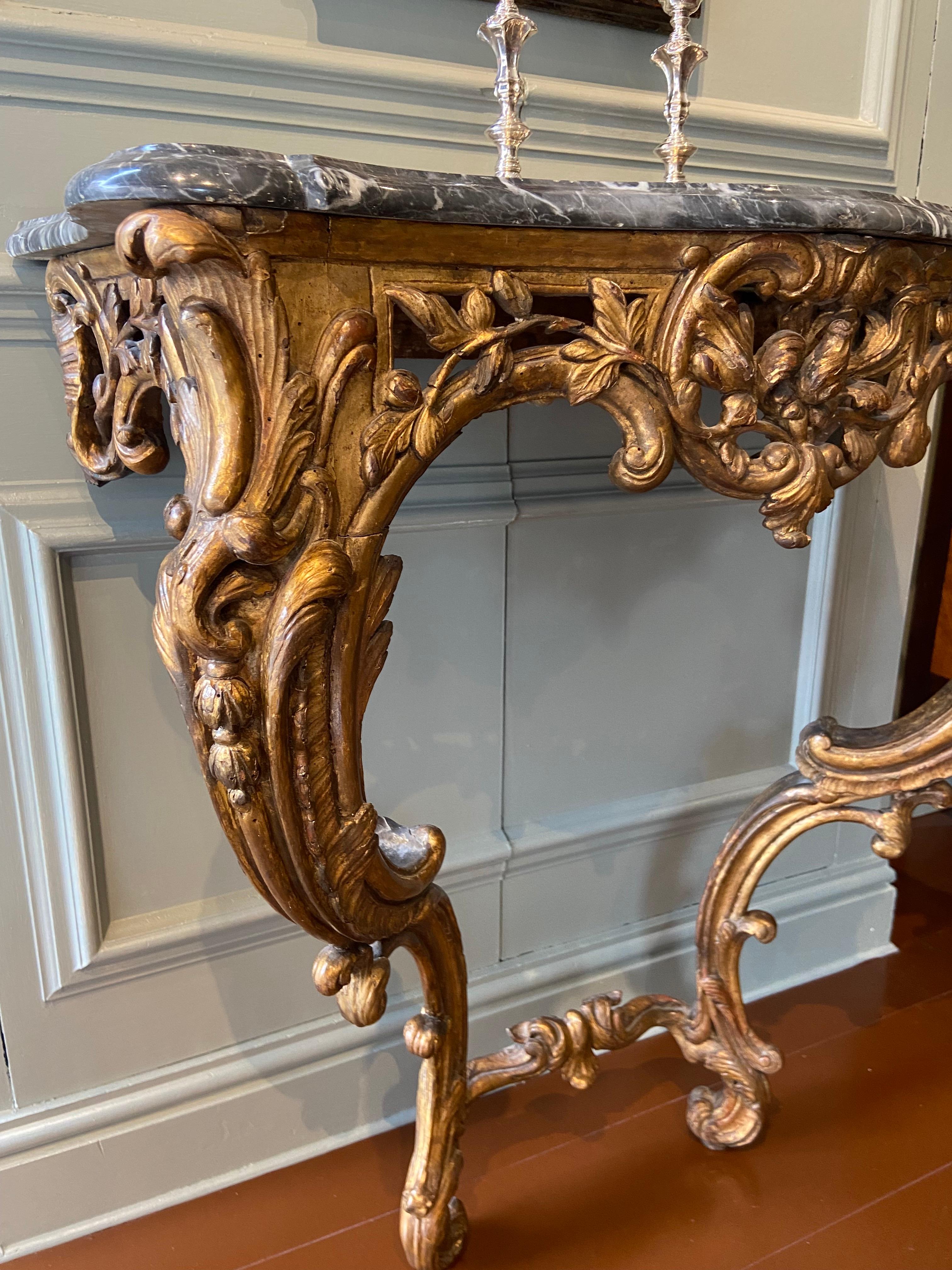 Italian Gilt-Wood Serpentine Console Table 'Mid 18th Century' In Good Condition For Sale In London, GB