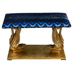 Italian Gilt Wood Swans Bench, Renaissance Style, Early '900