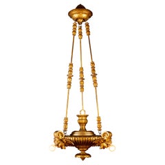 Italian Gilt- Wood Unusual Lantern or Chandelier, 1930 Italian Gilt- Wood Unusual Lantern or Chandelier, 1930