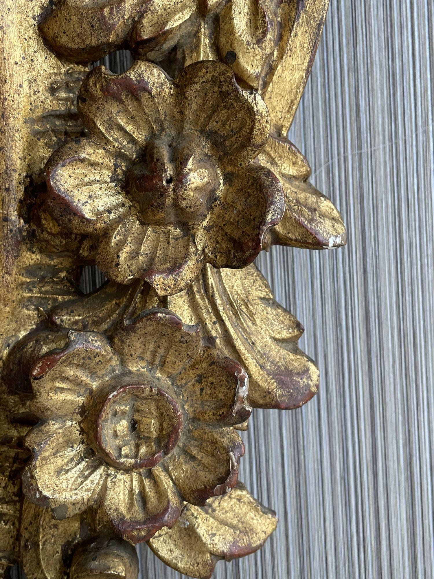 Miroir mural ou console en bois doré italien, pilier, miroir de commode en vente 1