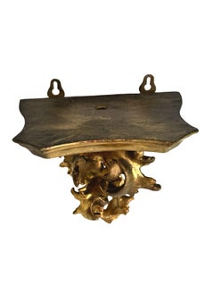 Italian Gilt Wood Wall Shelf, Hand Carved Rococo Style, 1950s
