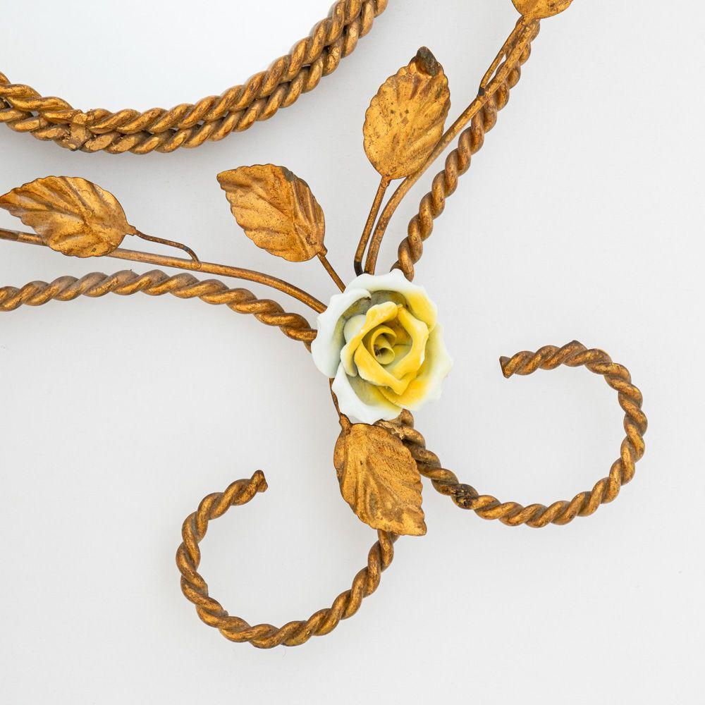 Aplique de Pared con Espejo de Hierro Forjado Dorado Italiano Moderno en venta