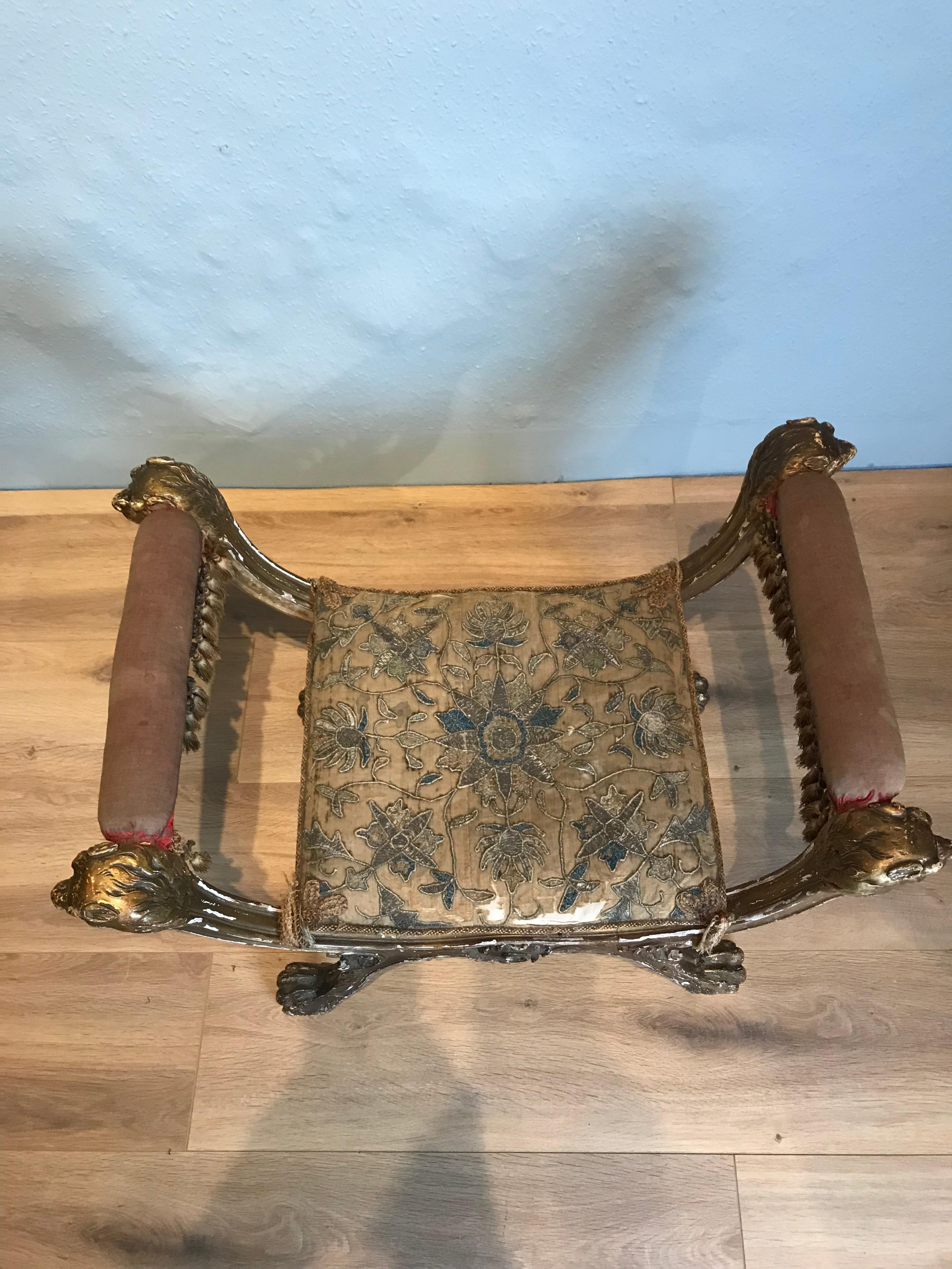 Italian Gilt X Frame Curule Stool Circa 1800 For Sale 4