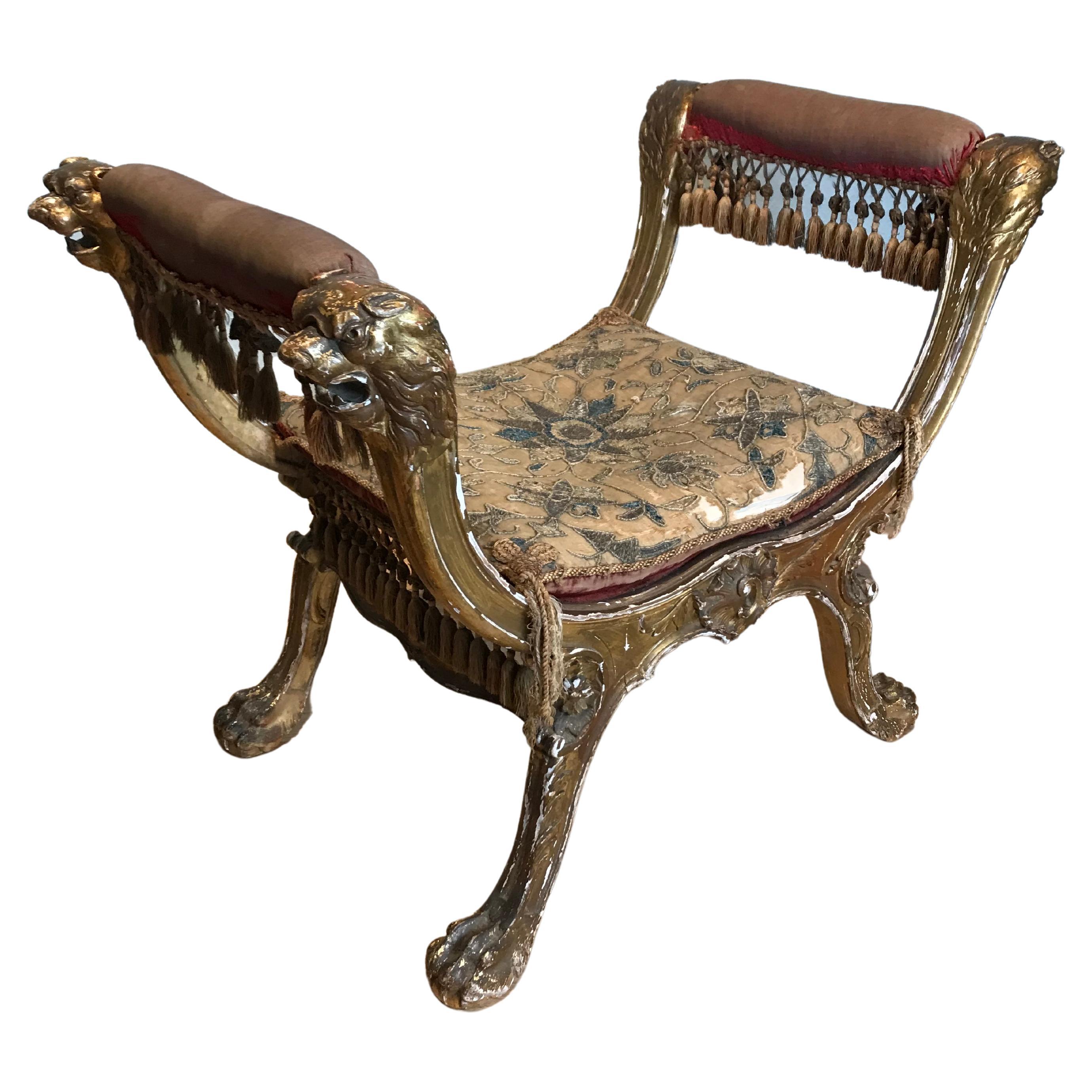 Italian Gilt X Frame Curule Stool Circa 1800