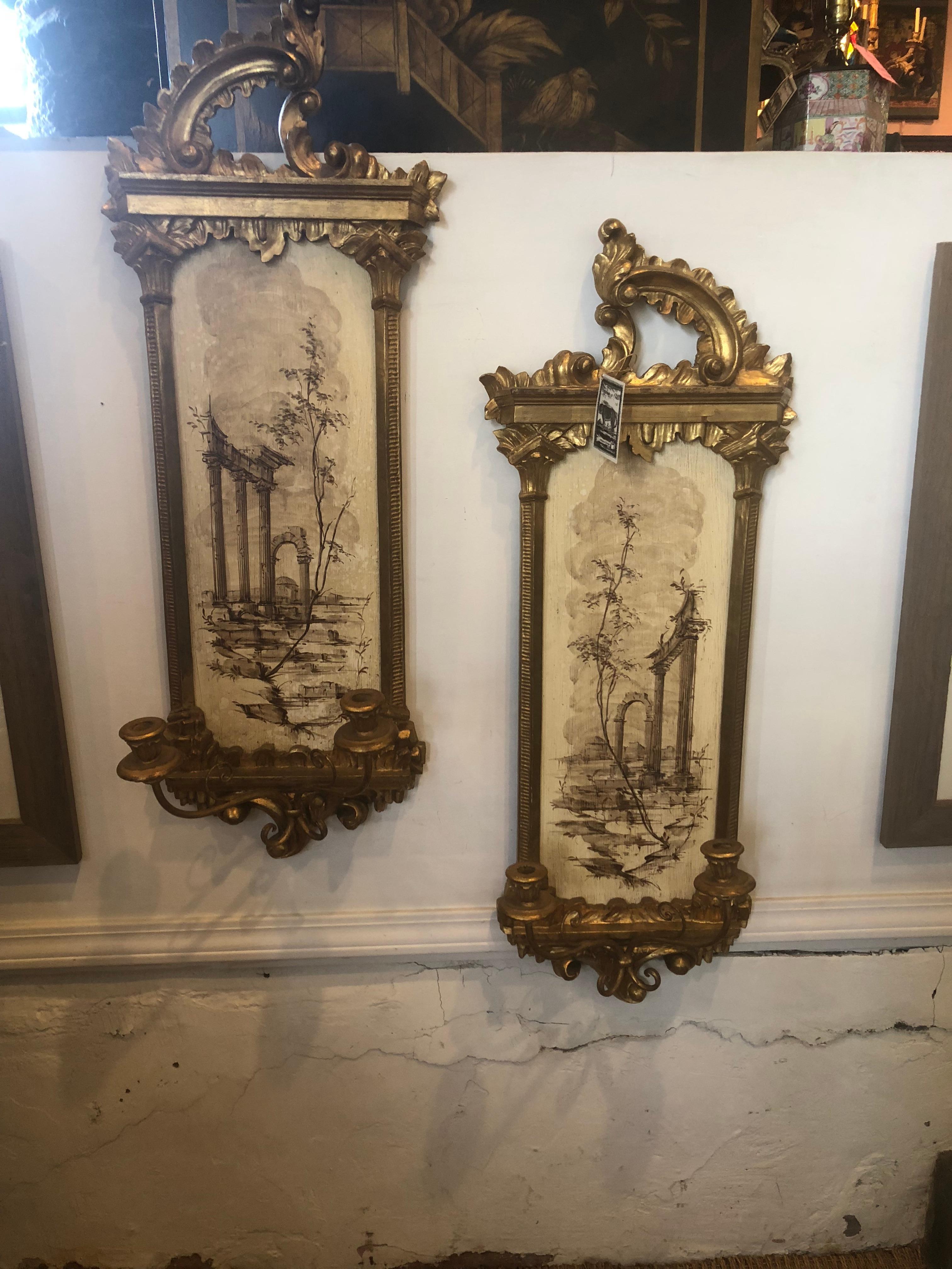 Mid-20th Century Italian Gilted Wall Sconces For Sale