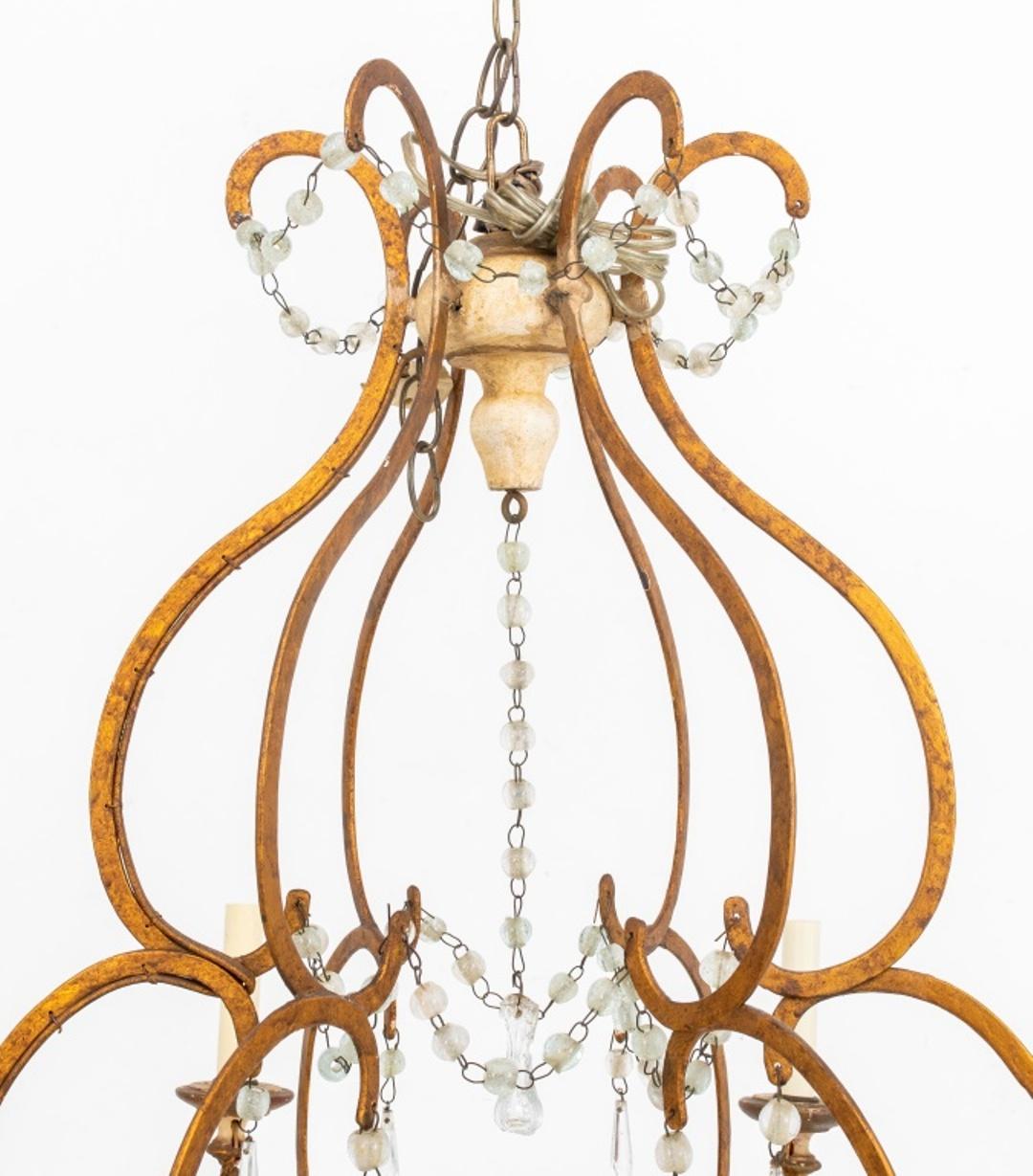 International Style Italian Giltmetal and Painted Six Light Chandelier For Sale