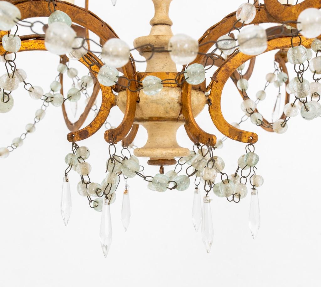 20th Century Italian Giltmetal and Painted Six Light Chandelier For Sale