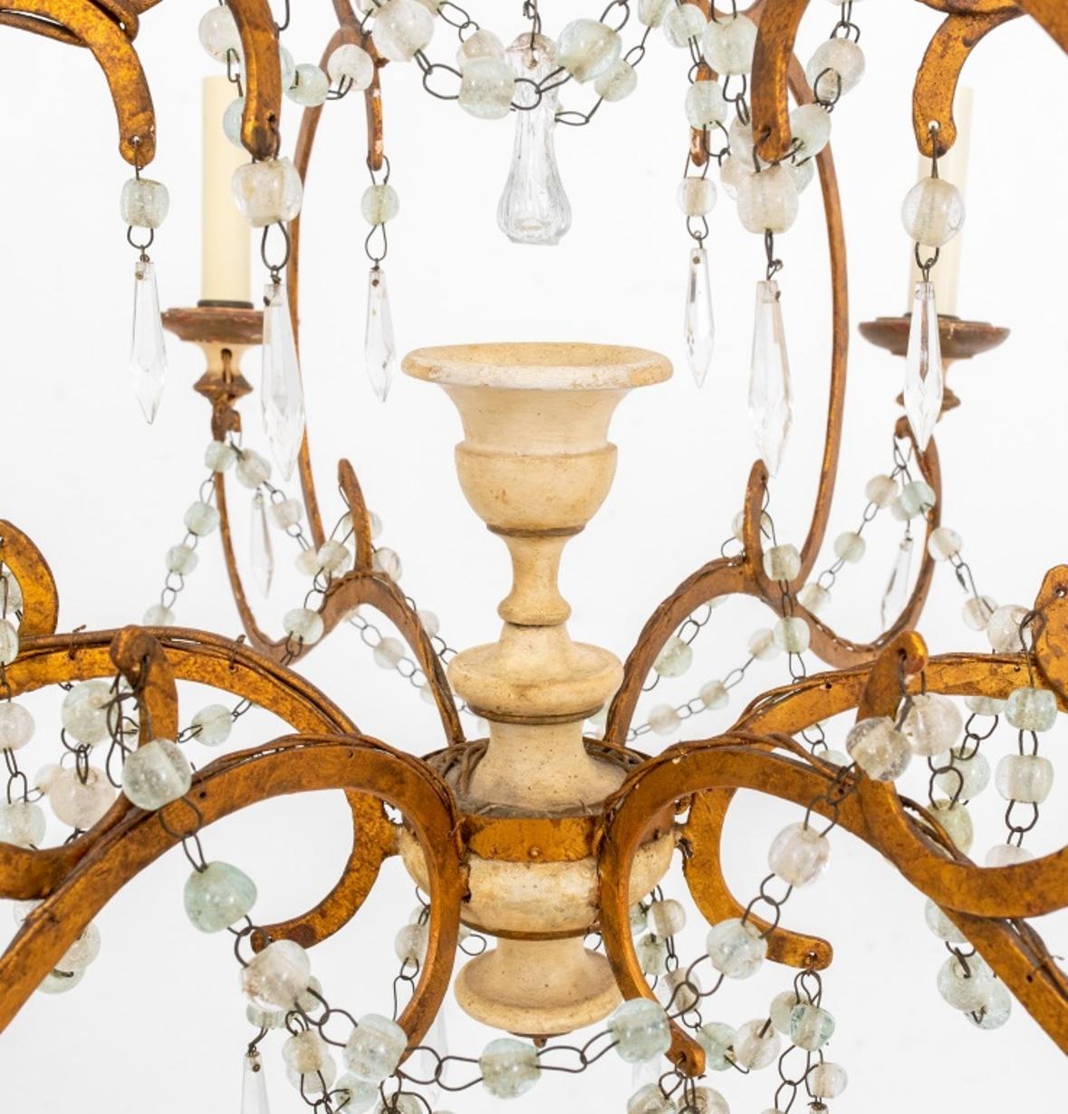 Metal Italian Giltmetal and Painted Six Light Chandelier For Sale