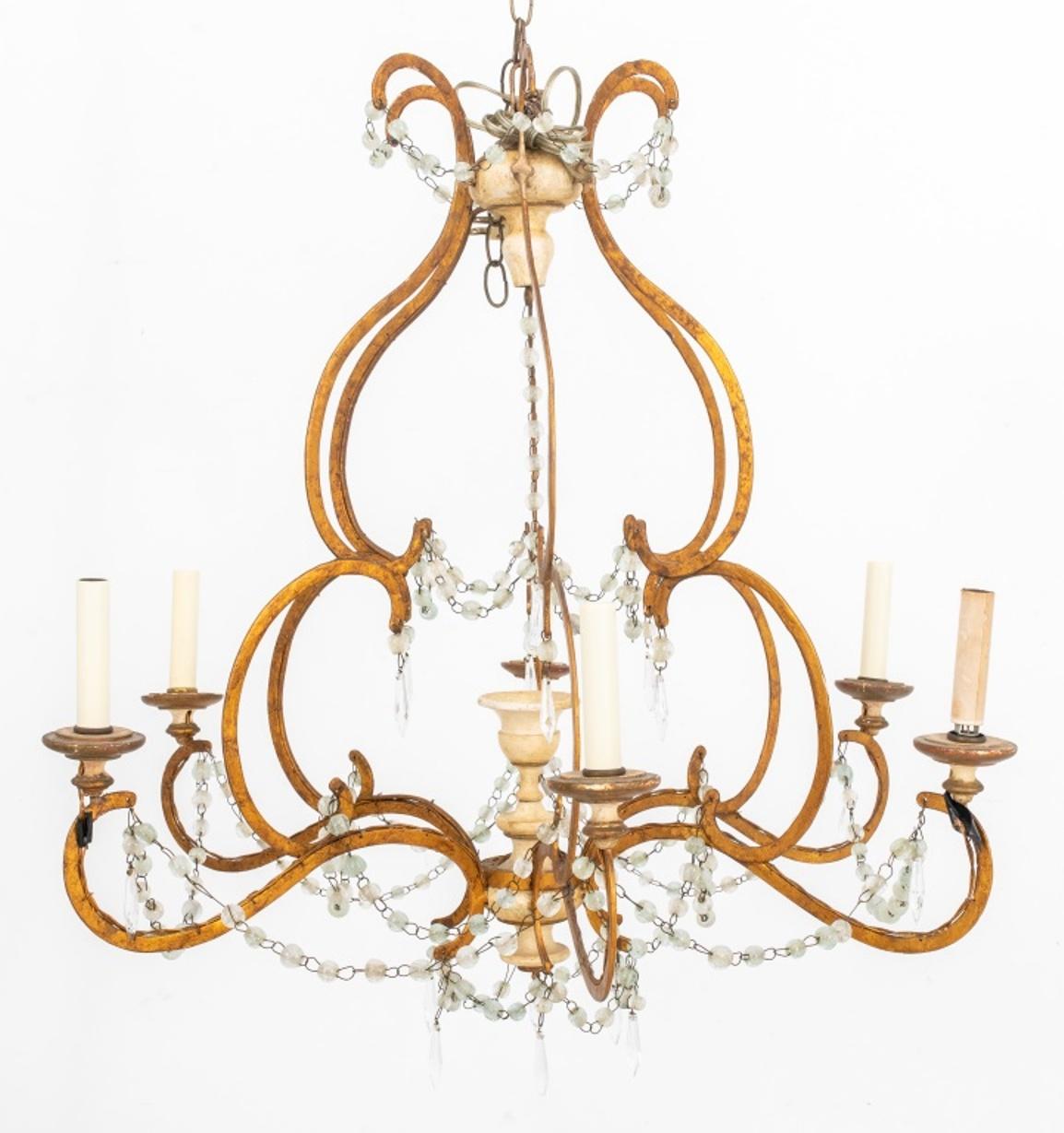 Italian Giltmetal and Painted Six Light Chandelier For Sale 2