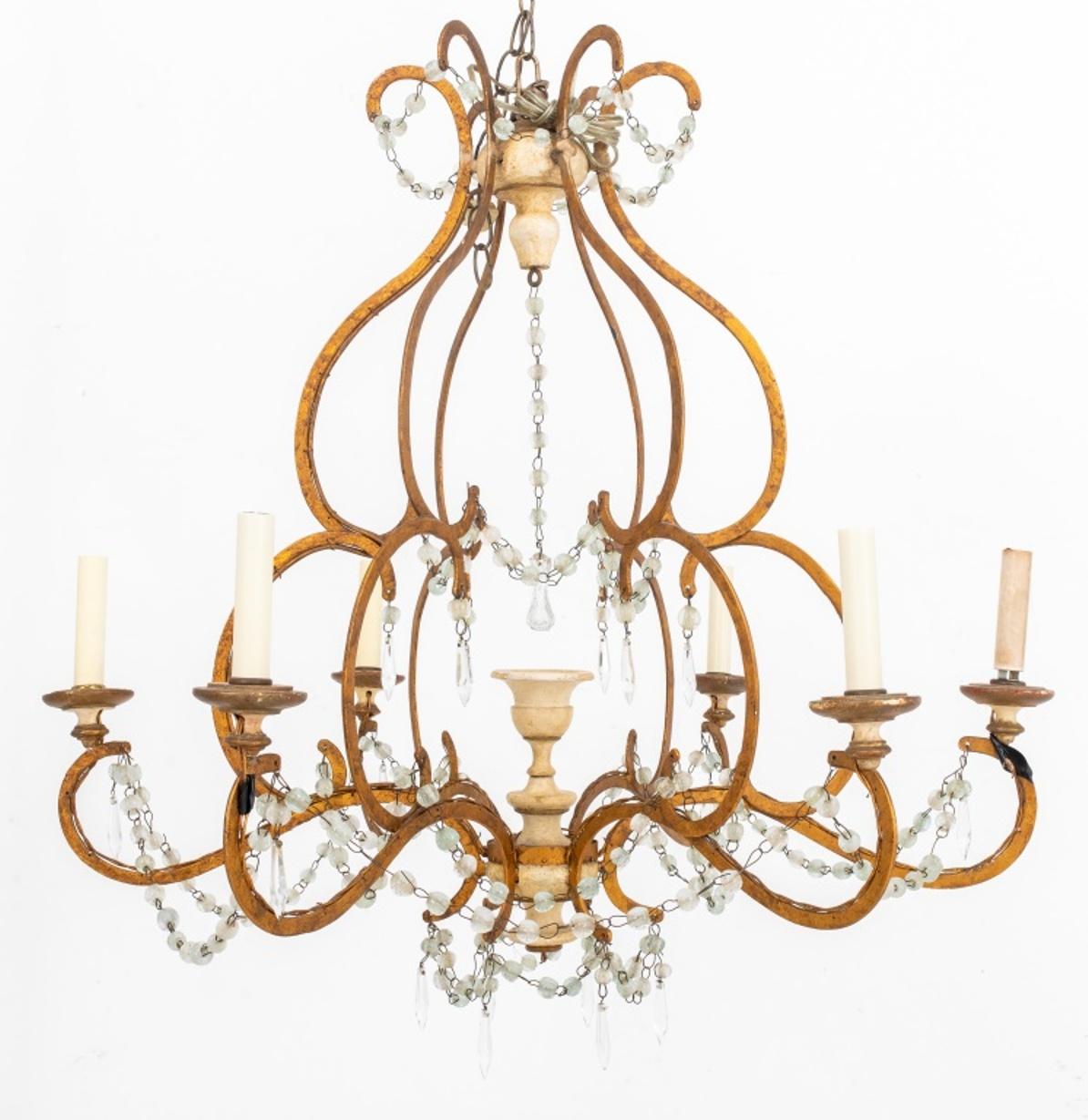 Italian Giltmetal and Painted Six Light Chandelier For Sale