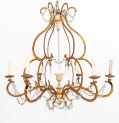 Vintage Italian Giltmetal and Painted Six Light Chandelier