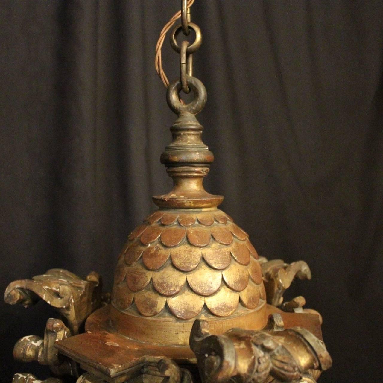 Italian Giltwood 19th Century Triple Light Antique Lantern 5