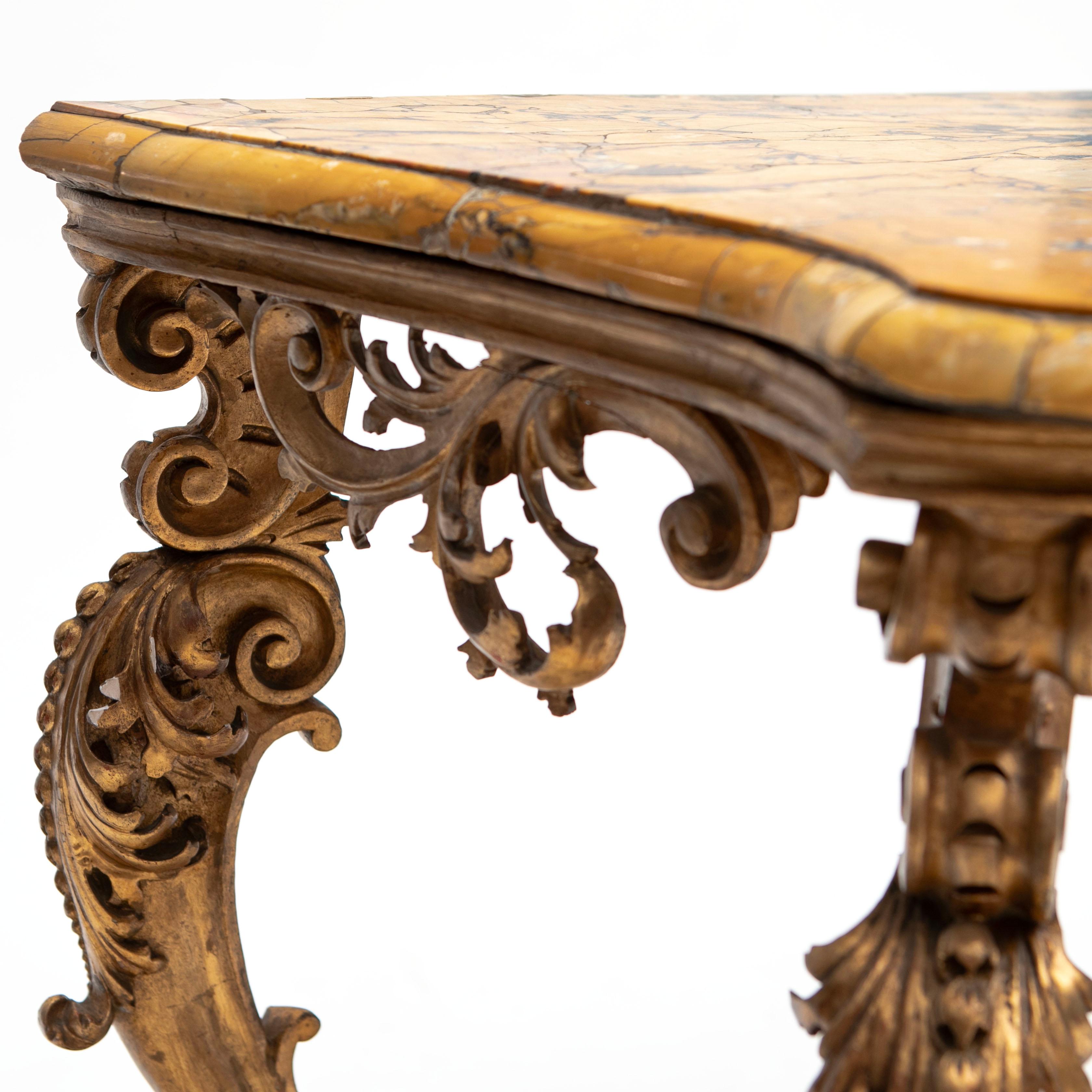 Italian Giltwood and Breche D'alep Marble Console Table Marble Top For Sale 6